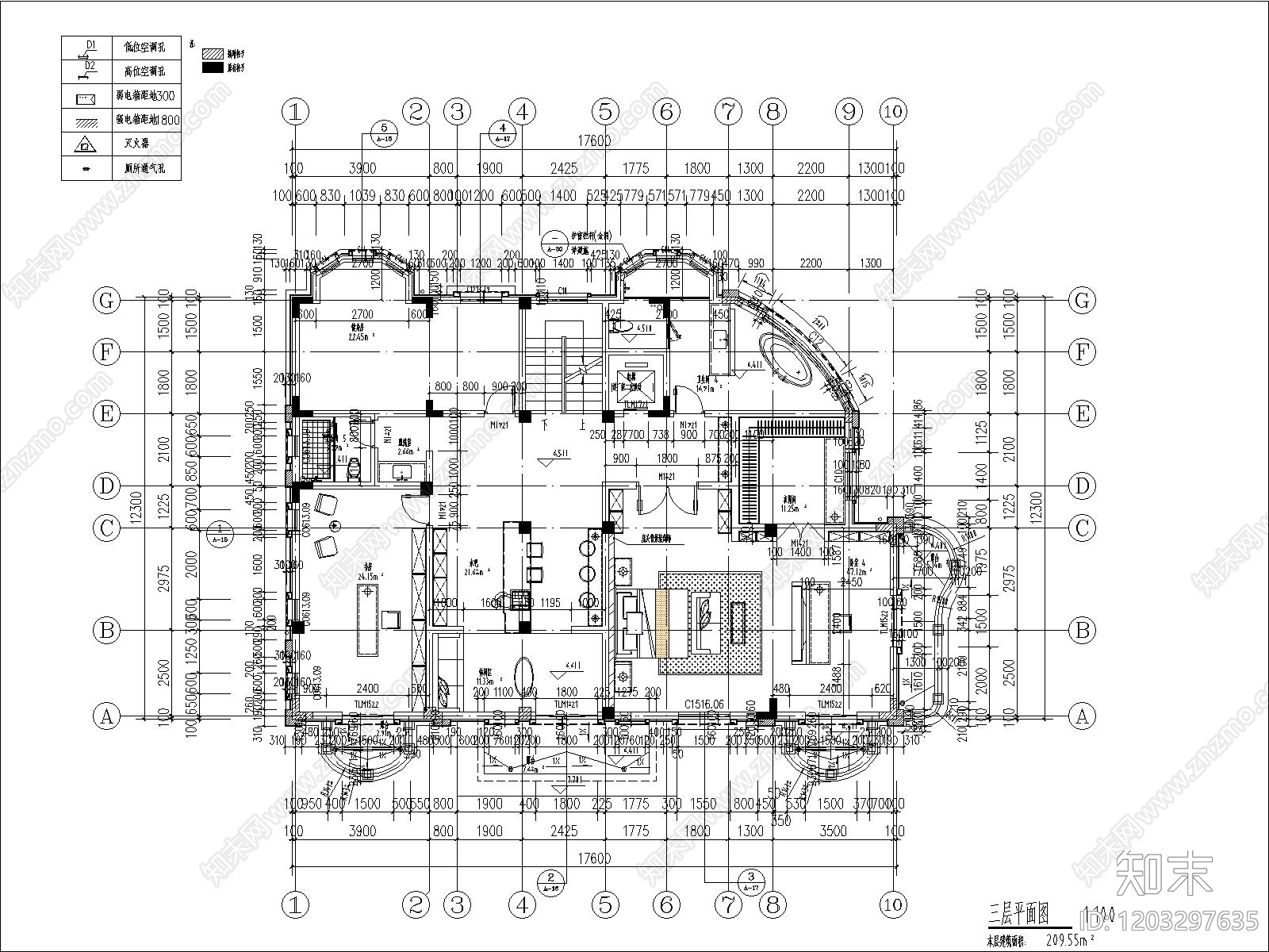 法式别墅建筑cad施工图下载【ID:1203297635】