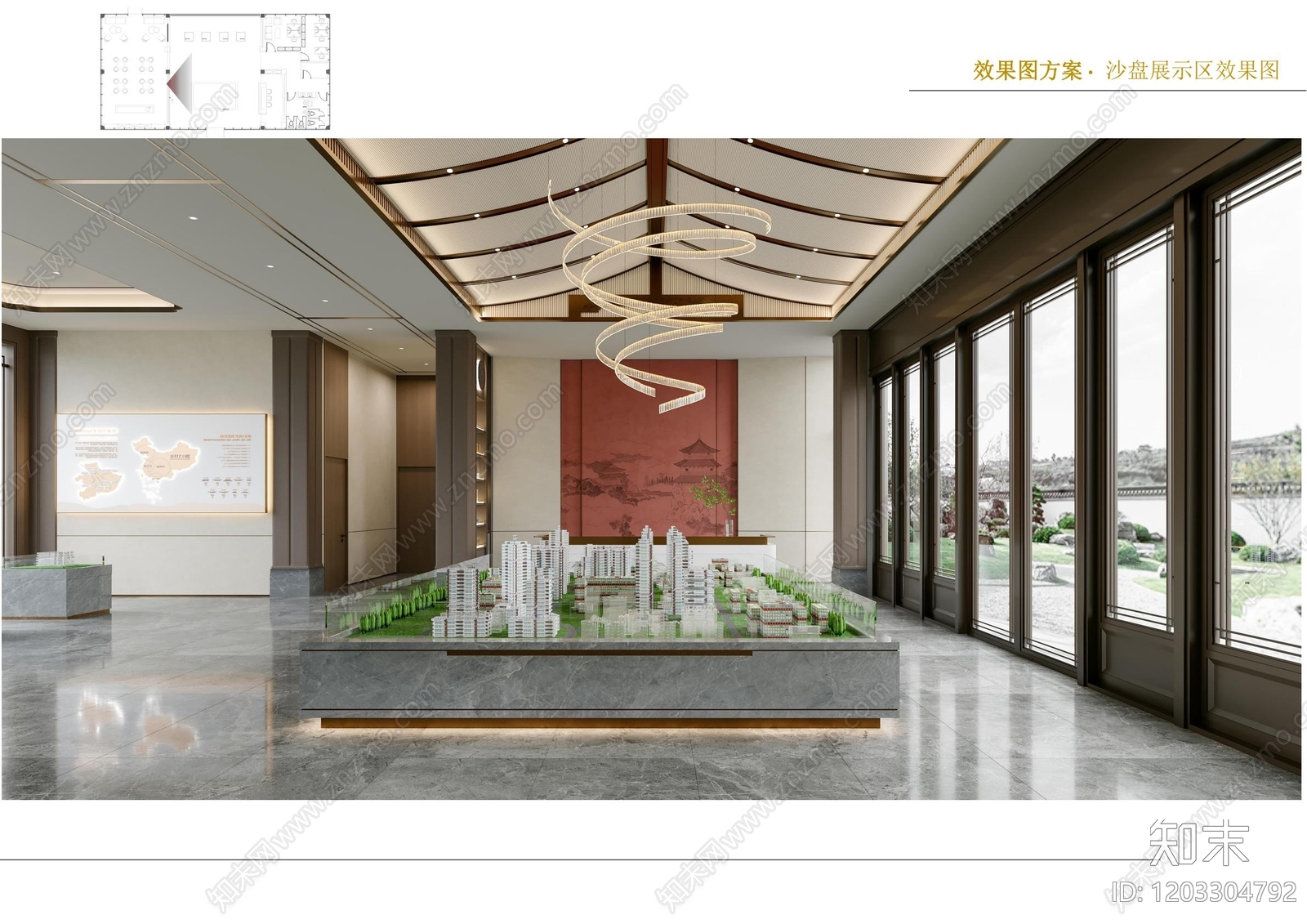 现代新中式售楼处cad施工图下载【ID:1203304792】