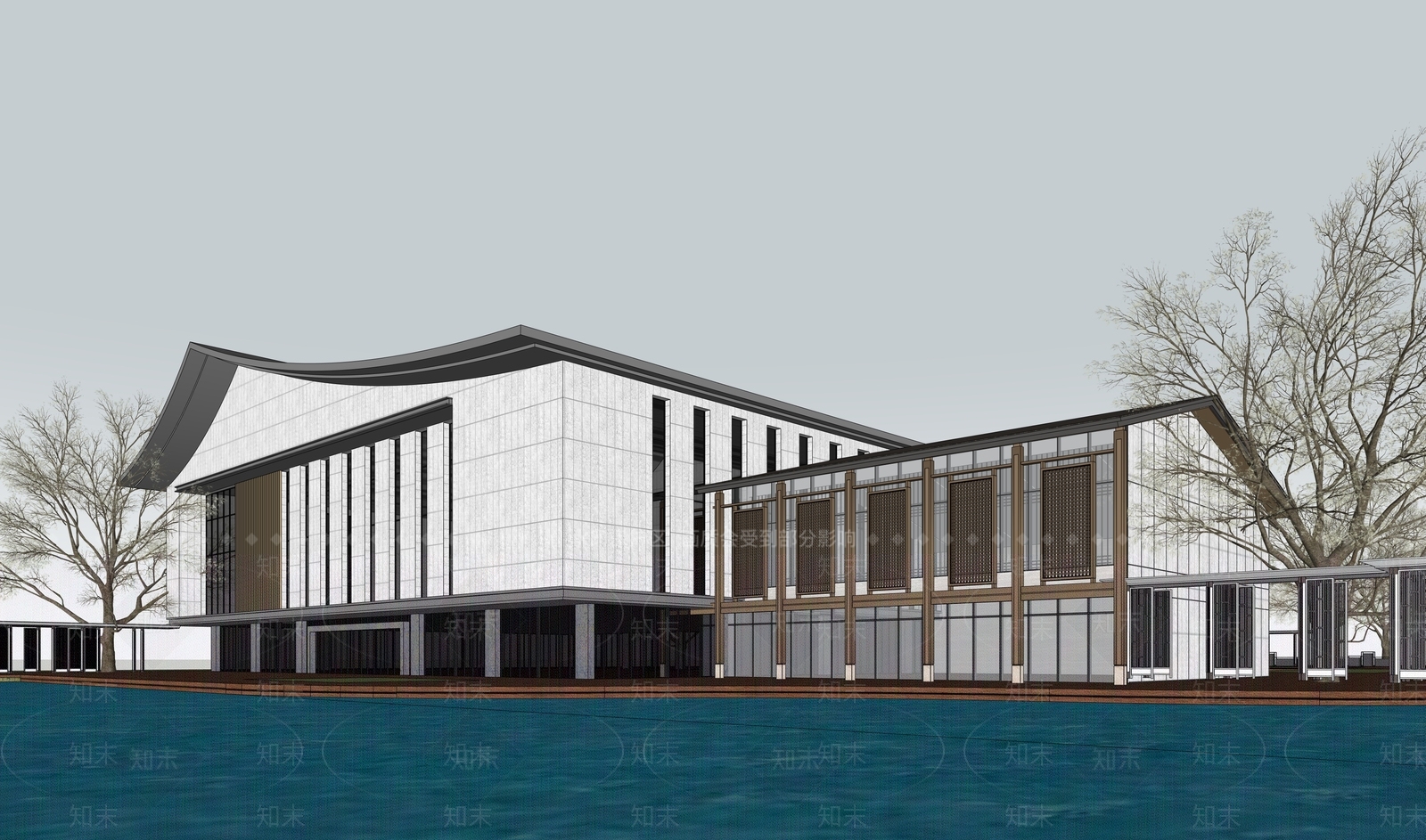 现代售楼处建筑SU模型下载【ID:1203304824】
