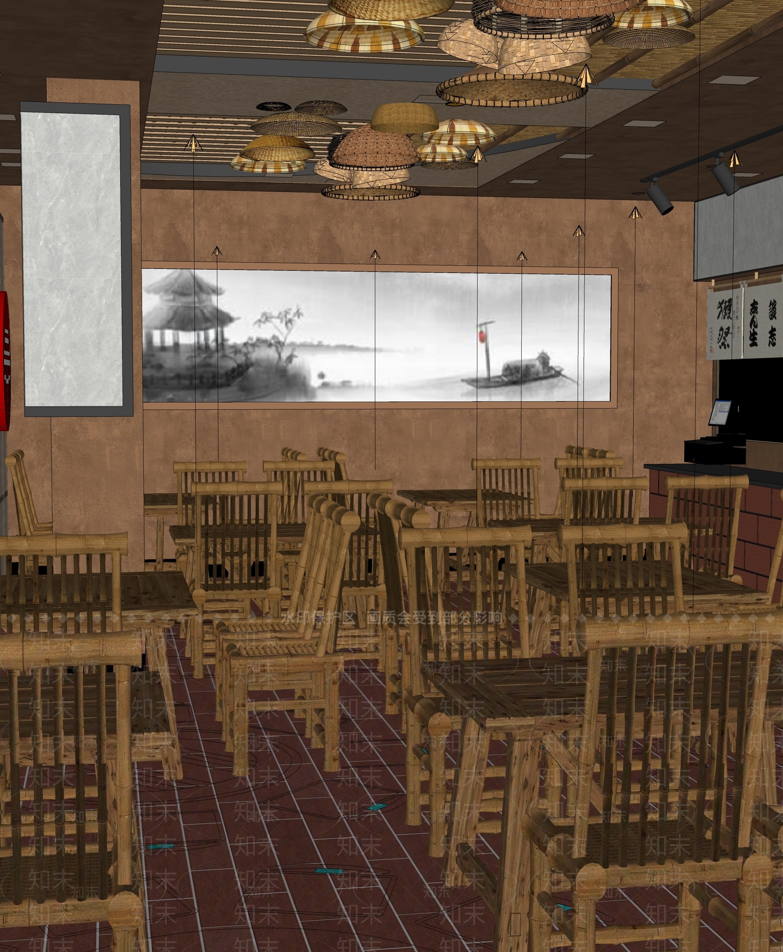 现代新中式快餐店SU模型下载【ID:1203307351】