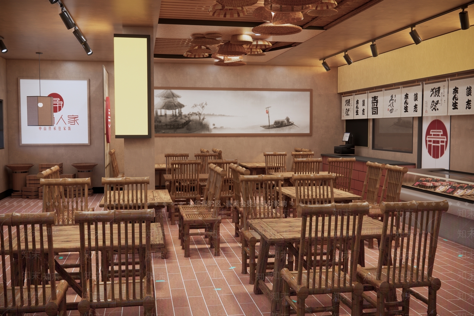 现代新中式快餐店SU模型下载【ID:1203307351】