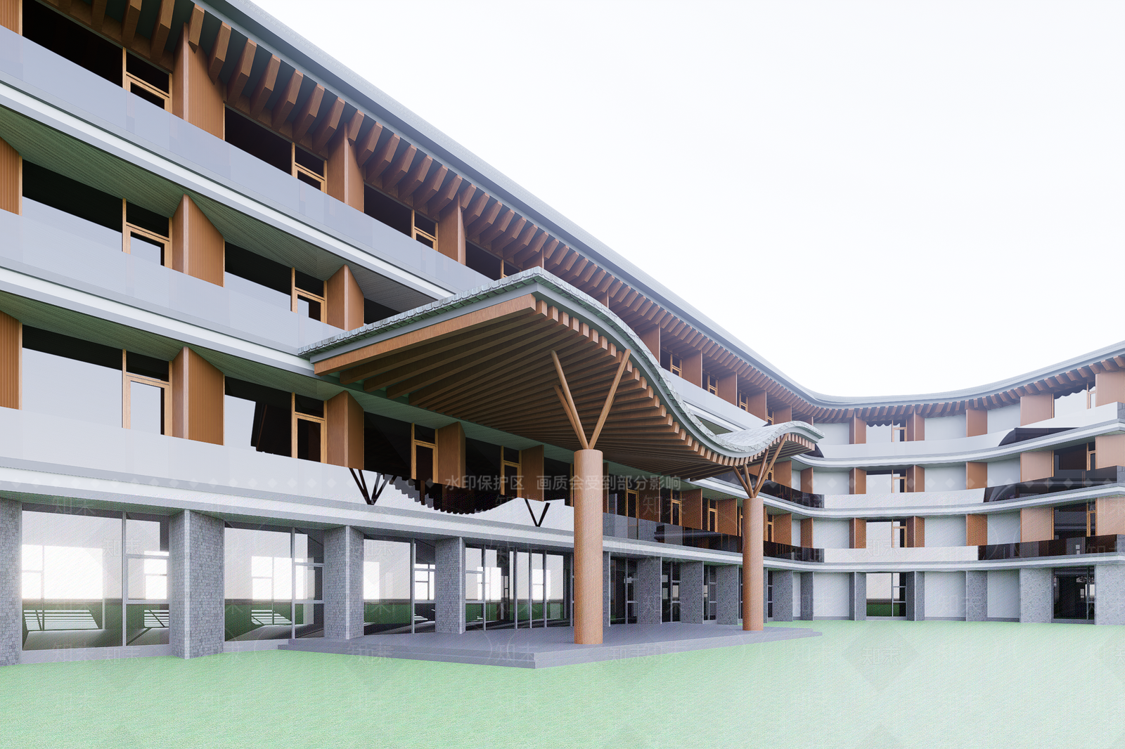 新中式酒店建筑SU模型下载【ID:1203308365】