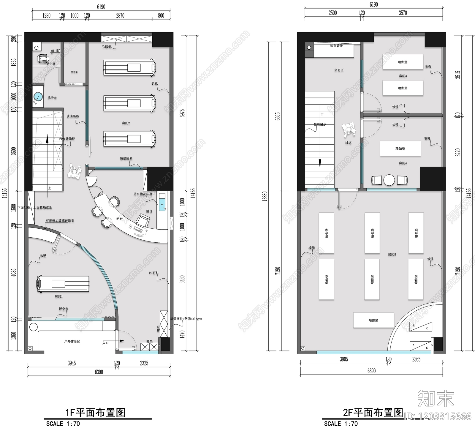现代瑜伽馆cad施工图下载【ID:1203315666】