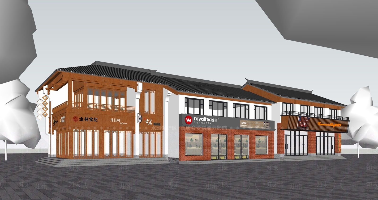 新中式现代民宿建筑SU模型下载【ID:1203322343】