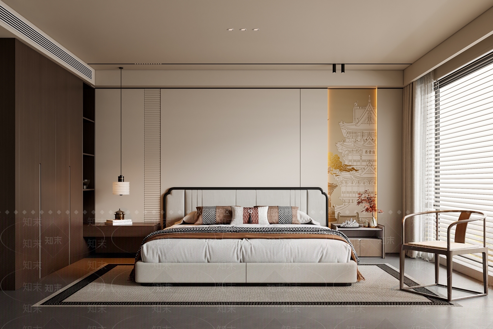 新中式家居卧室SU模型下载【ID:1203323953】