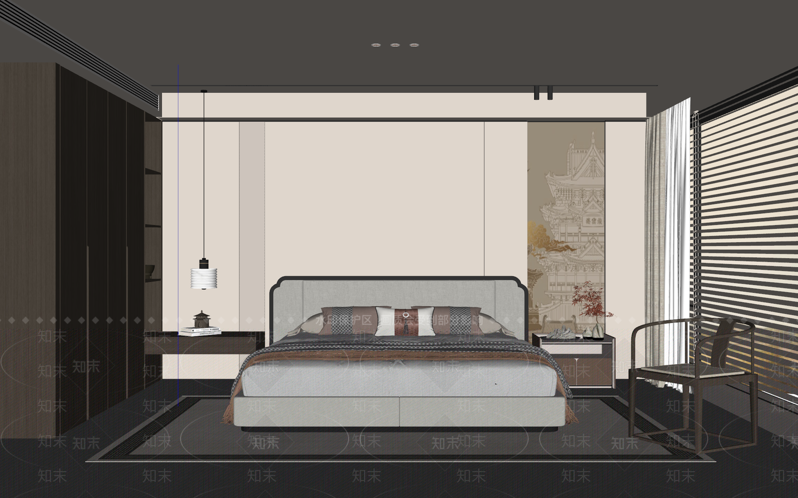 新中式家居卧室SU模型下载【ID:1203323953】