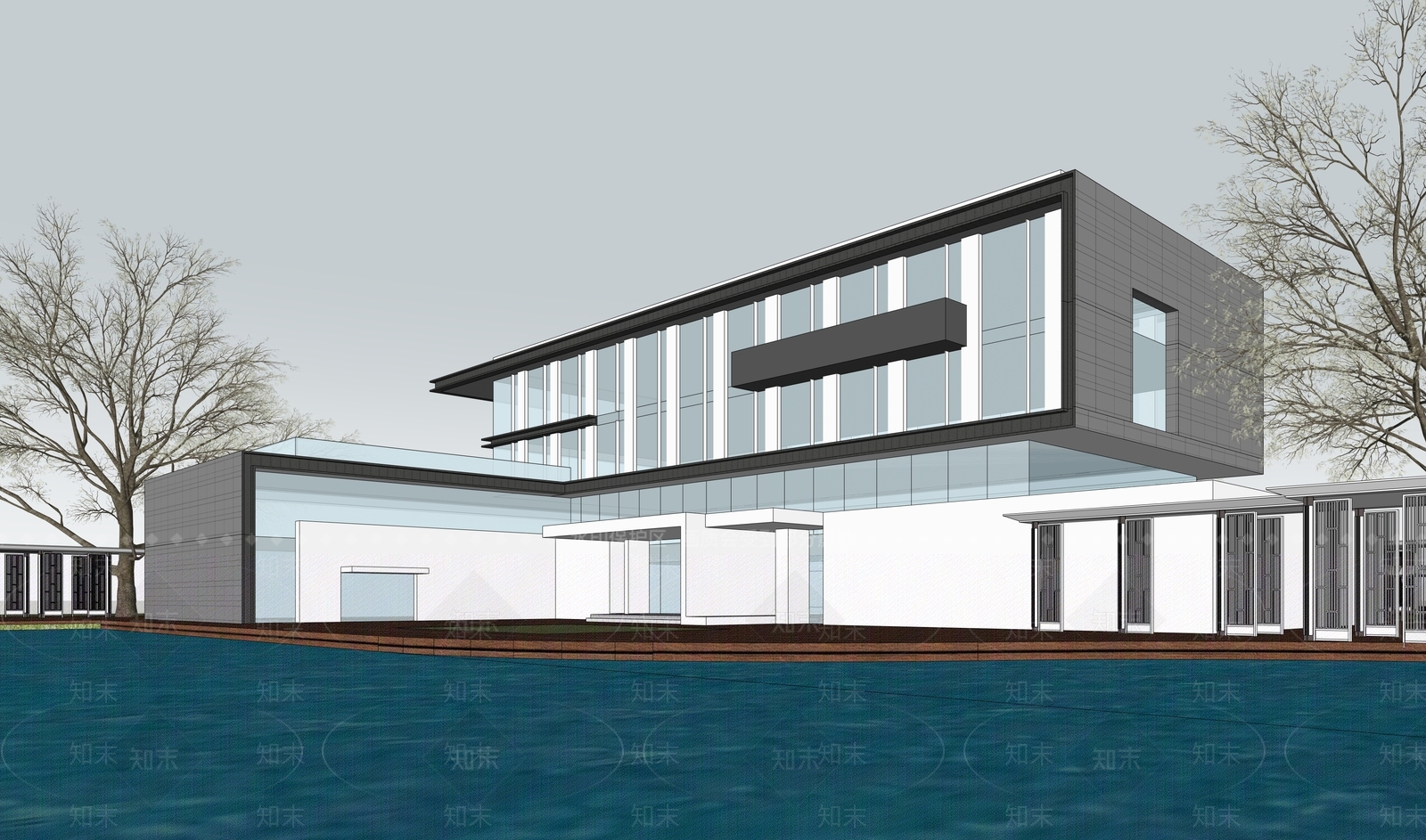现代售楼处建筑SU模型下载【ID:1203324147】