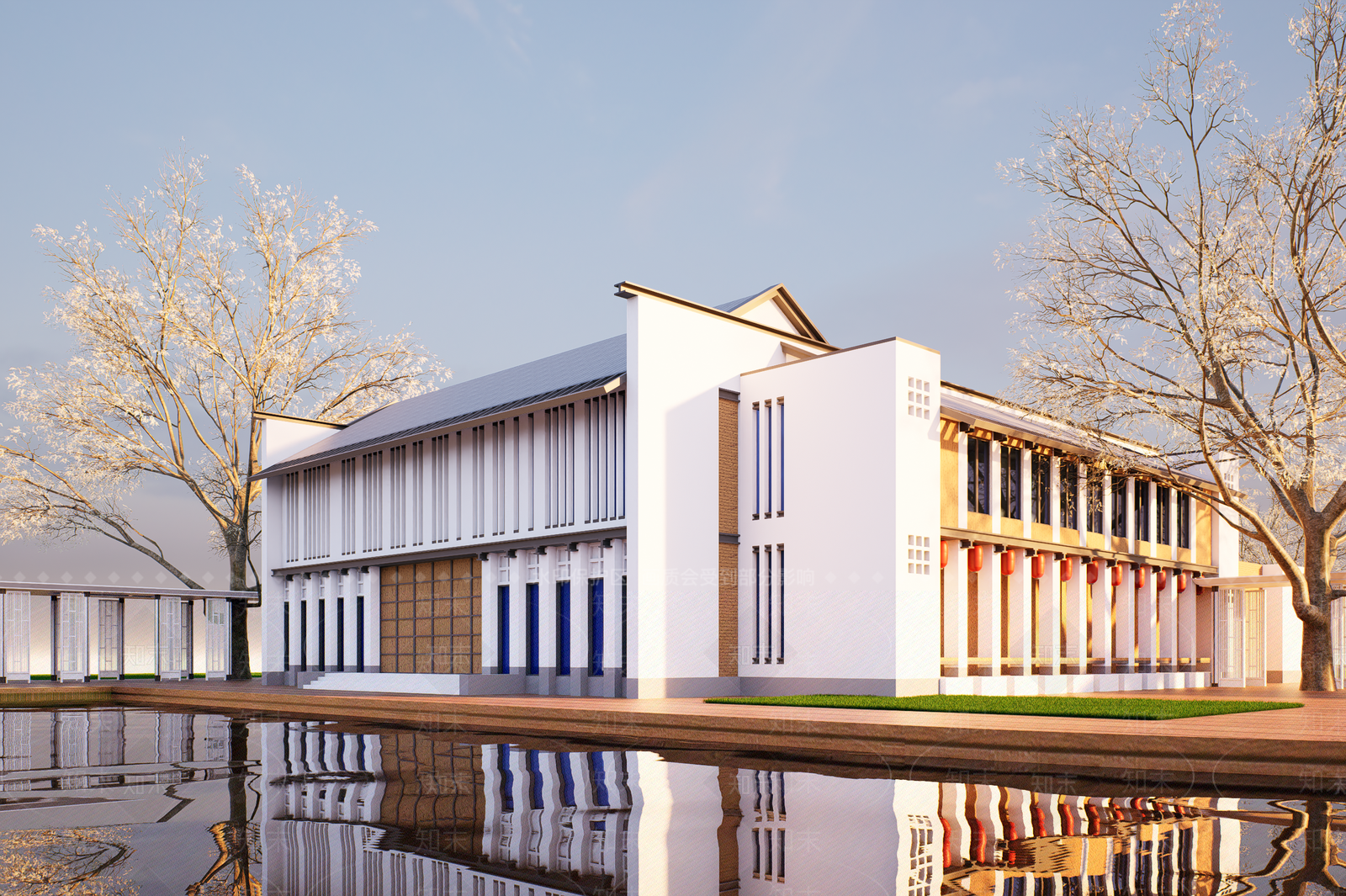 现代中式办公楼SU模型下载【ID:1203324271】