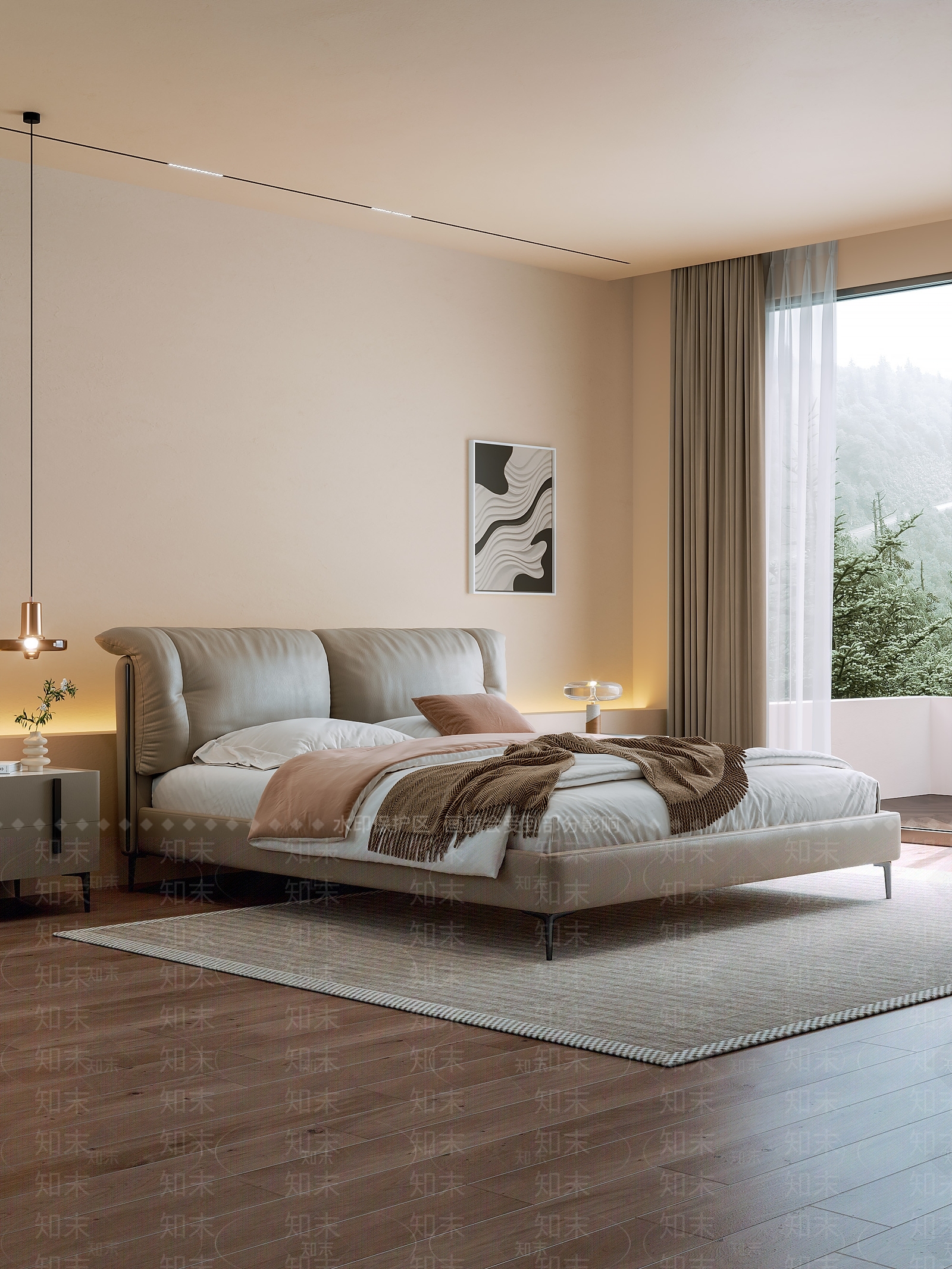 现代侘寂双人床3D模型下载【ID:1203325857】