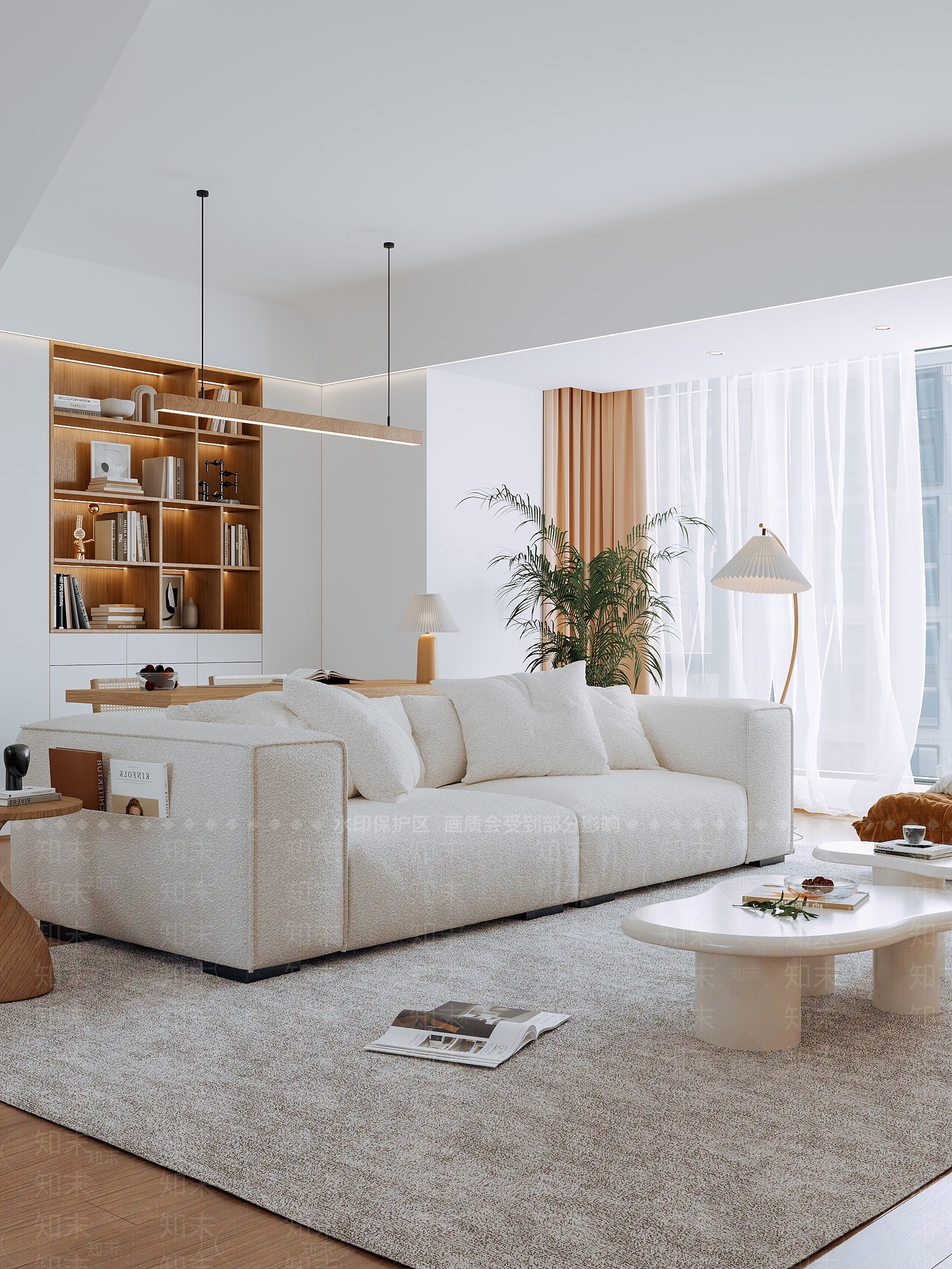 现代奶油多人沙发3D模型下载【ID:1203364353】