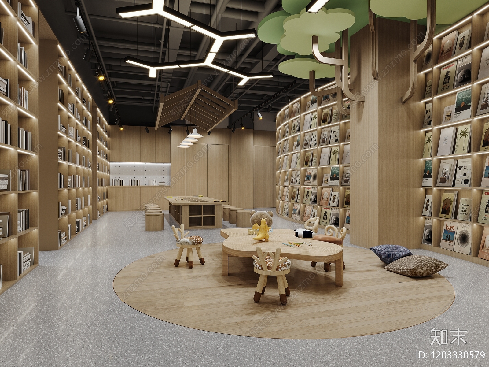 现代新中式书店cad施工图下载【ID:1203330579】