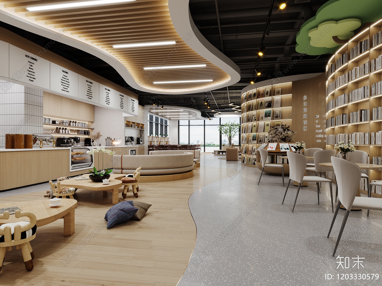 现代新中式书店cad施工图下载【ID:1203330579】