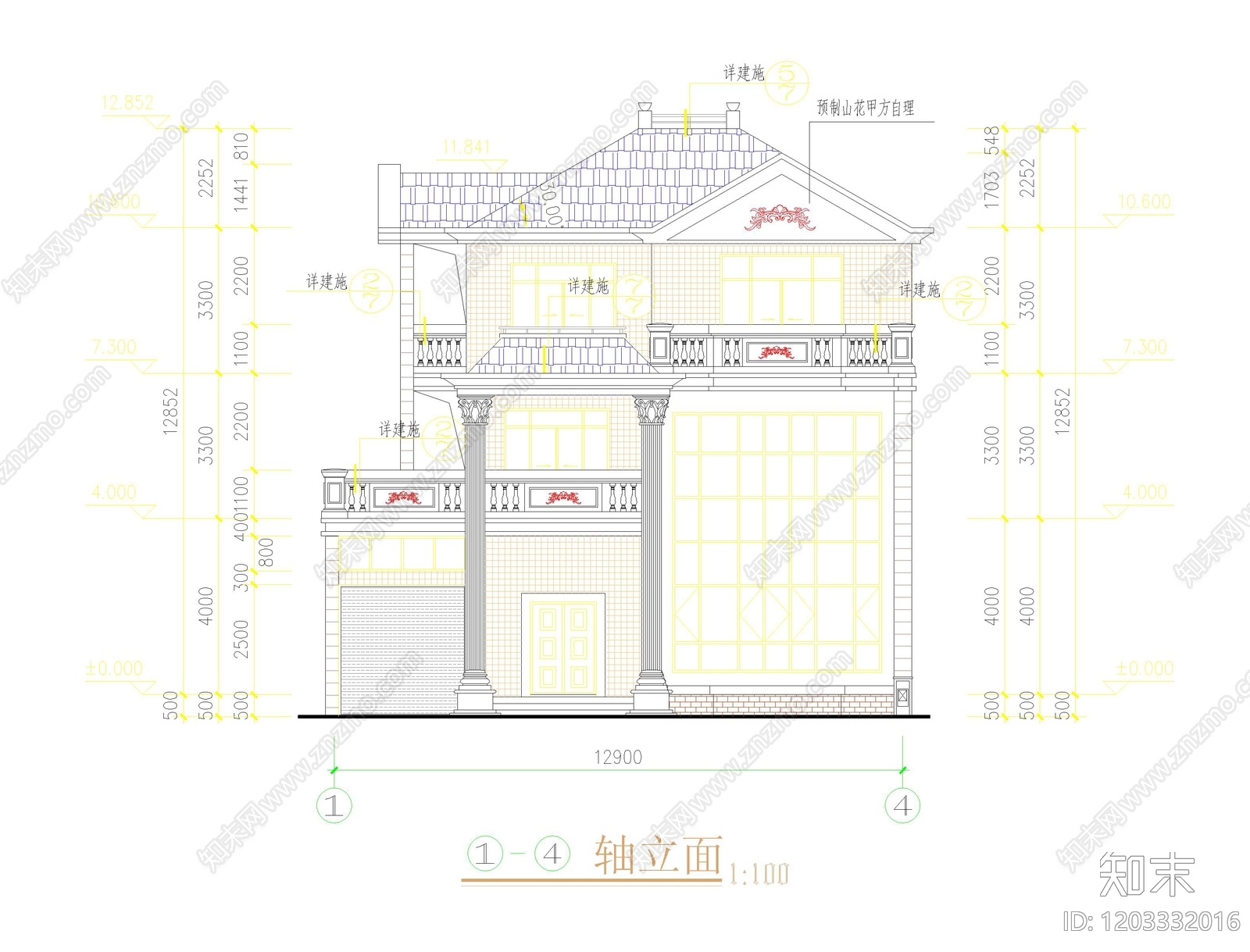 现代新中式别墅建筑cad施工图下载【ID:1203332016】