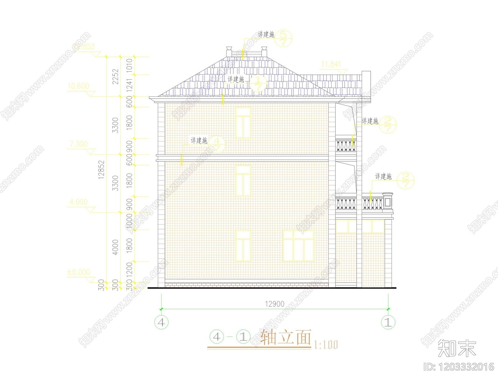 现代新中式别墅建筑cad施工图下载【ID:1203332016】