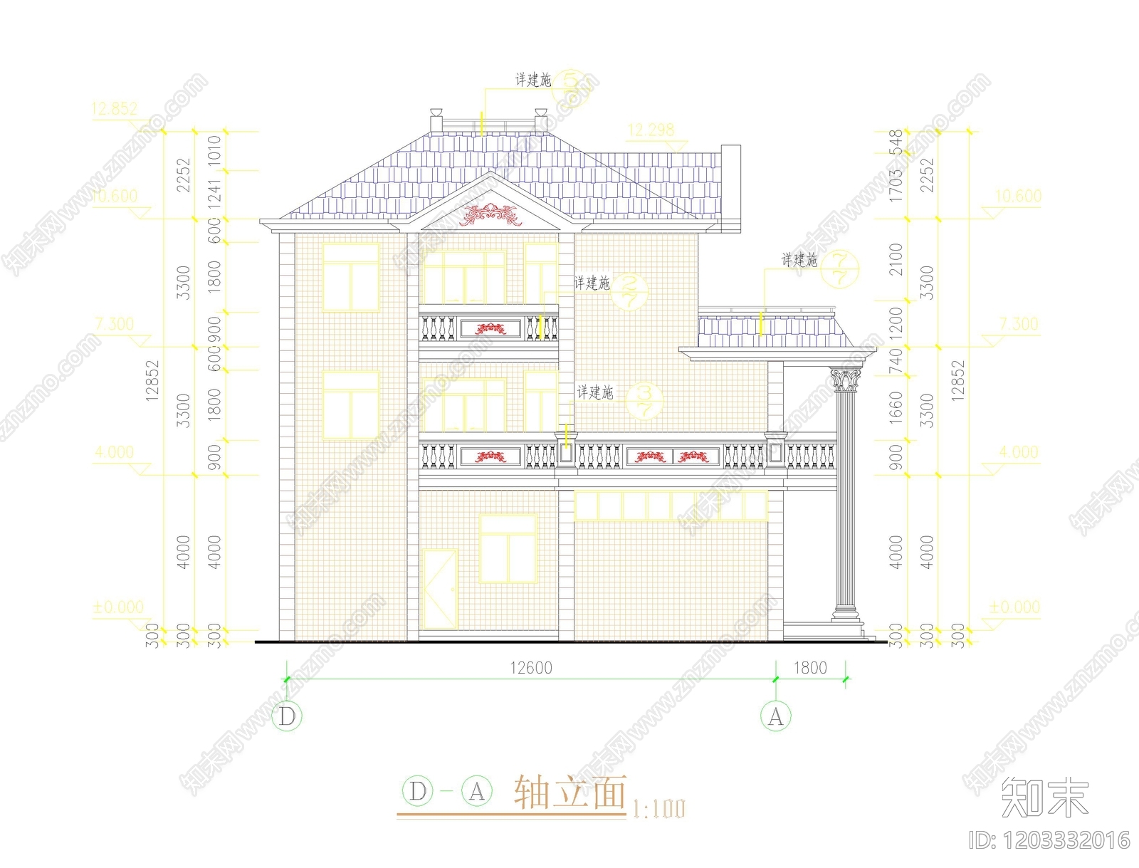 现代新中式别墅建筑cad施工图下载【ID:1203332016】