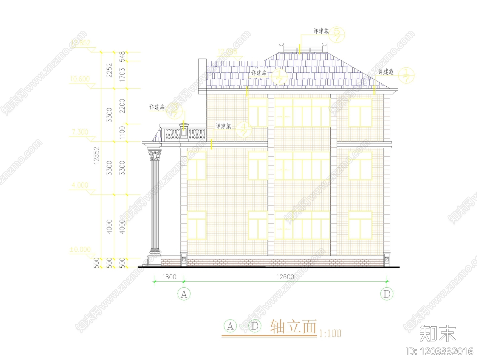 现代新中式别墅建筑cad施工图下载【ID:1203332016】