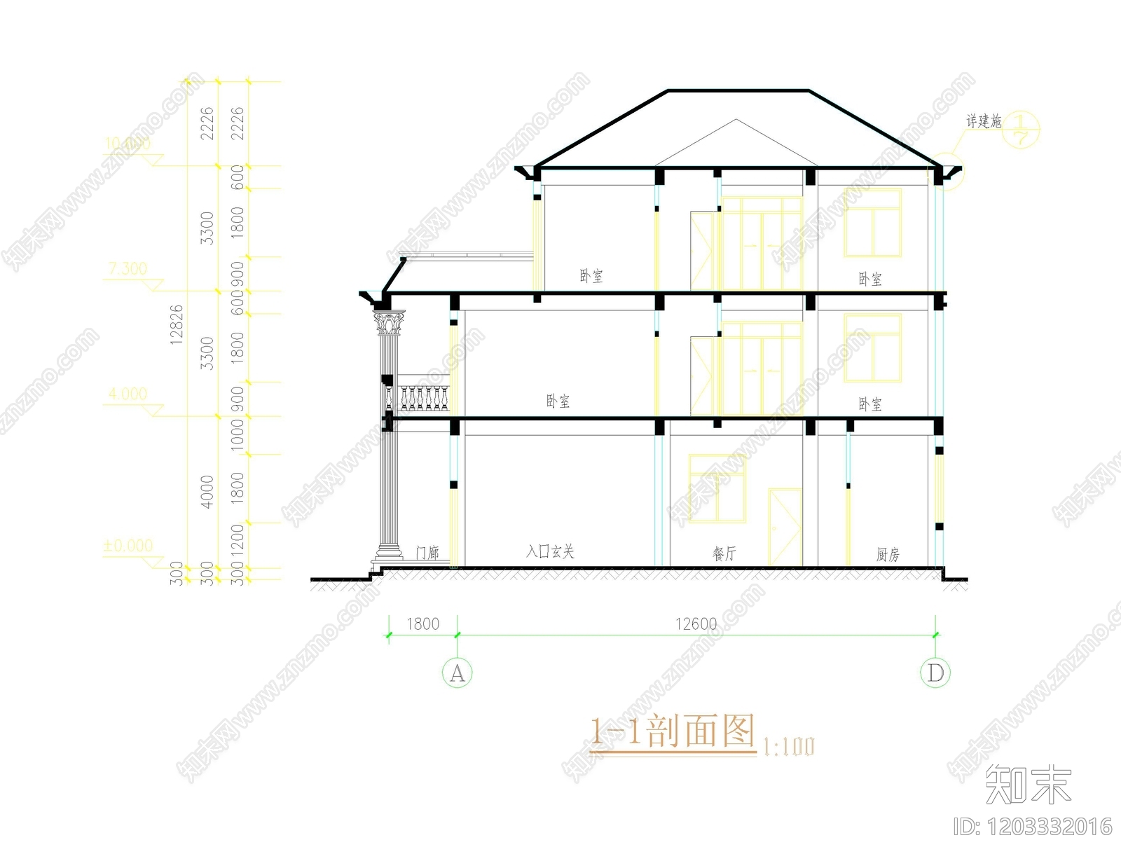 现代新中式别墅建筑cad施工图下载【ID:1203332016】