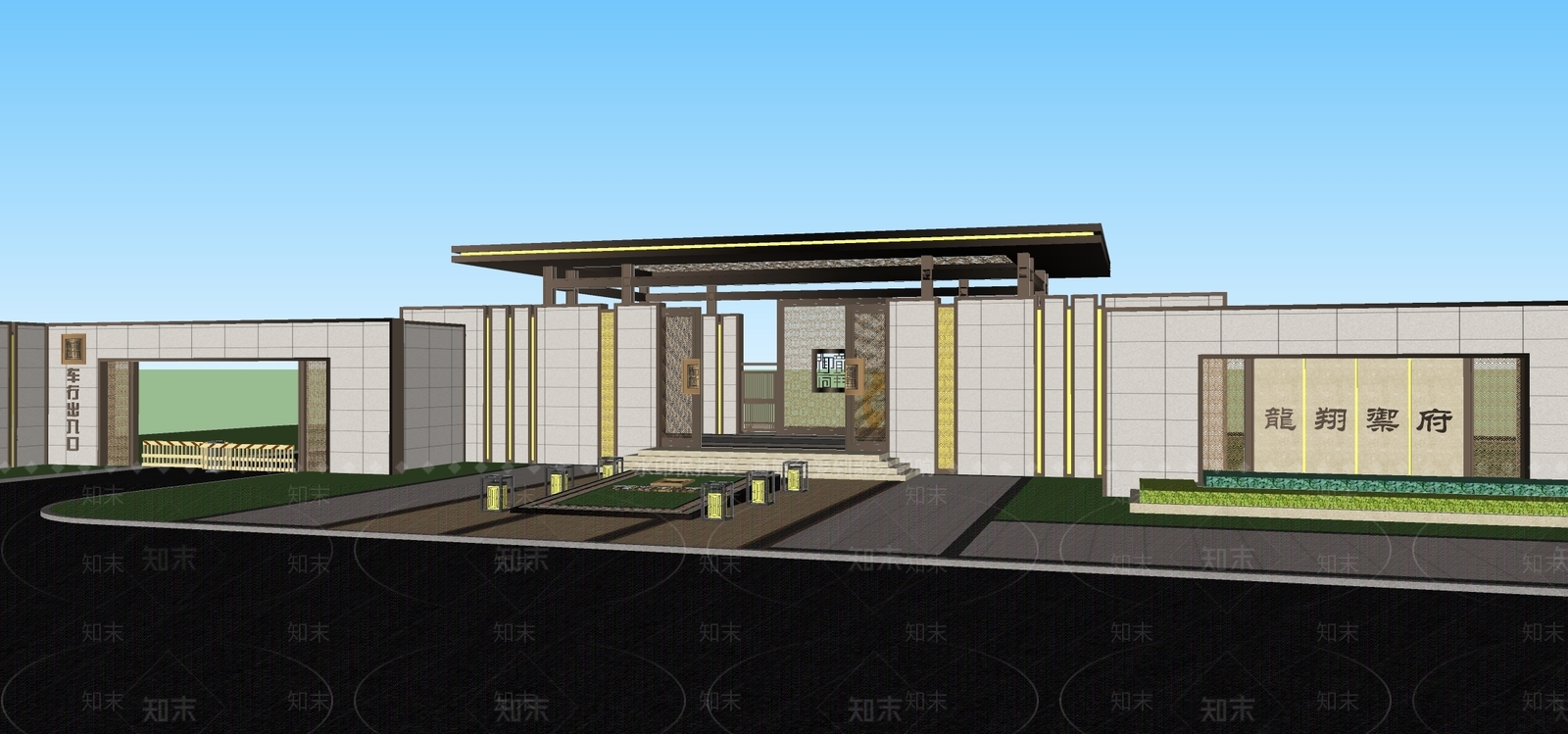 新中式现代入口大门SU模型下载【ID:1203421750】
