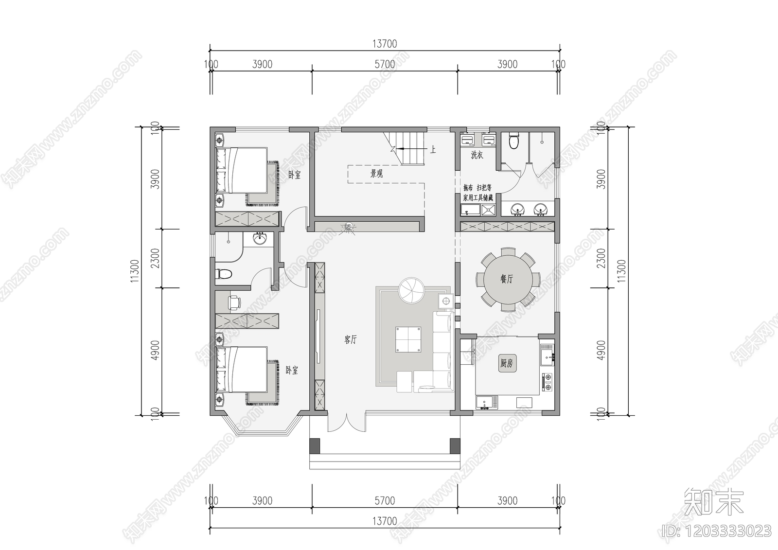 现代别墅建筑施工图下载【ID:1203333023】