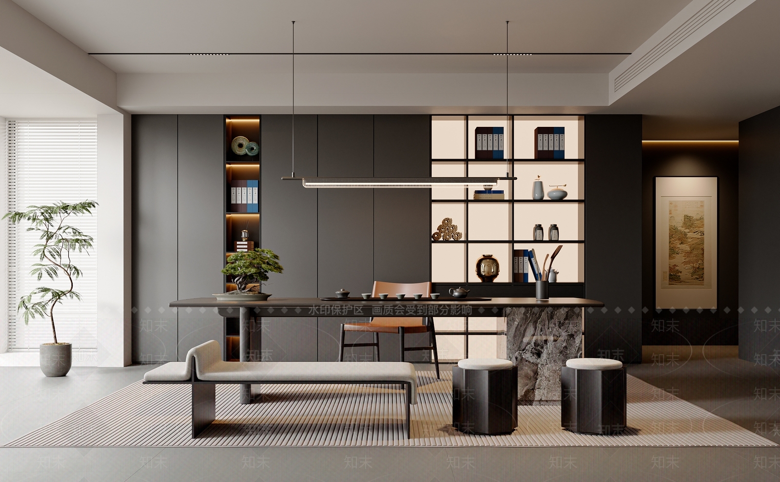 现代新中式茶室3D模型下载【ID:1203334236】