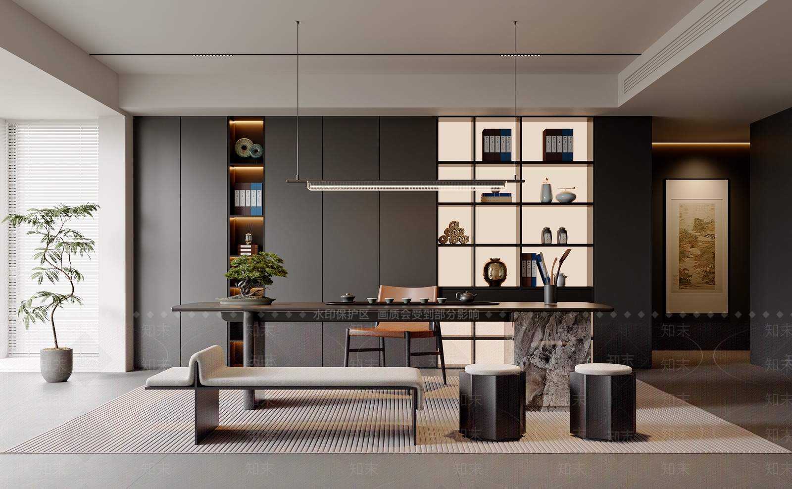 现代新中式茶室SU模型下载【ID:1203334966】