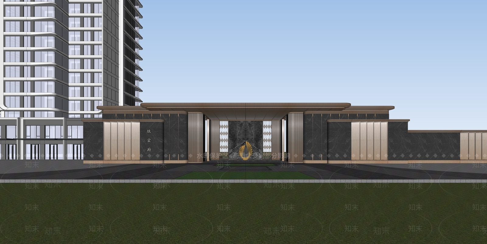 现代新中式小区建筑SU模型下载【ID:1203337393】