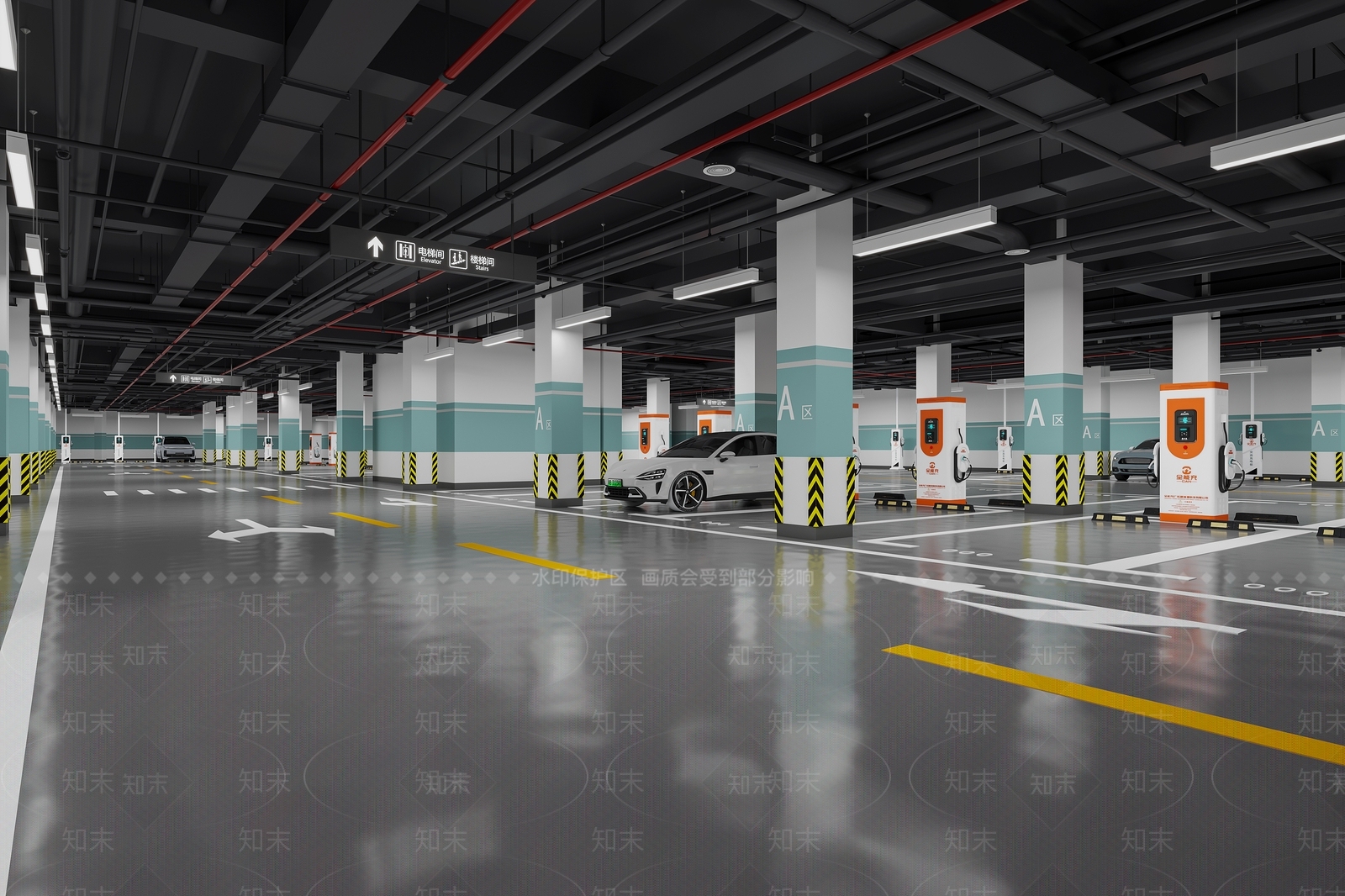 现代室内停车场3D模型下载【ID:1203338111】