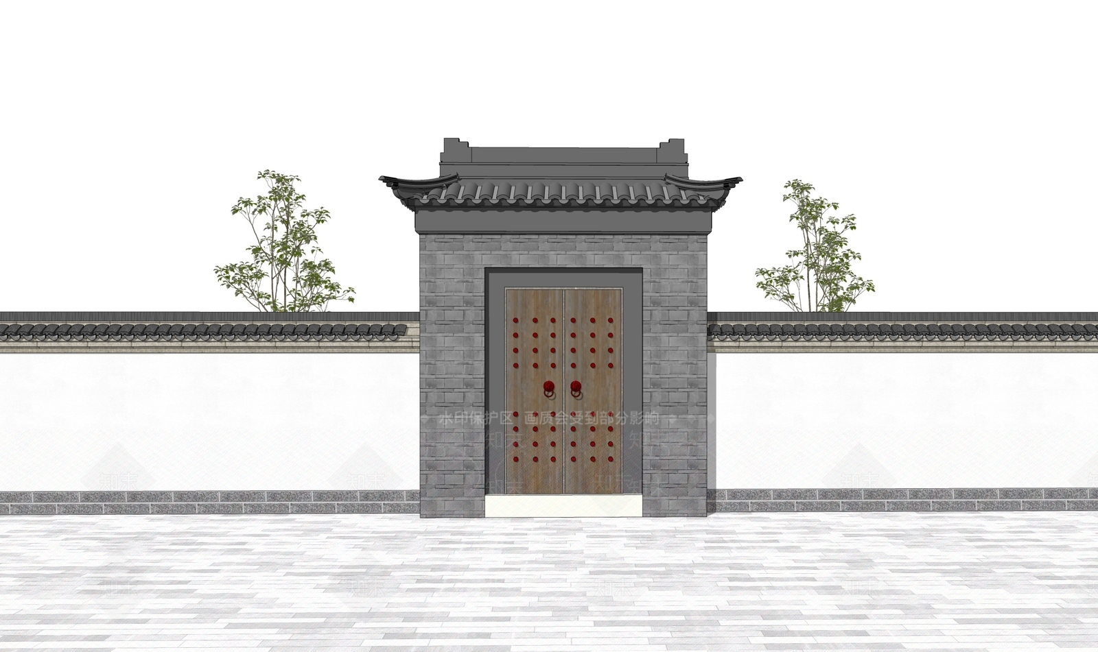 中式庭院门SU模型下载【ID:1203338853】