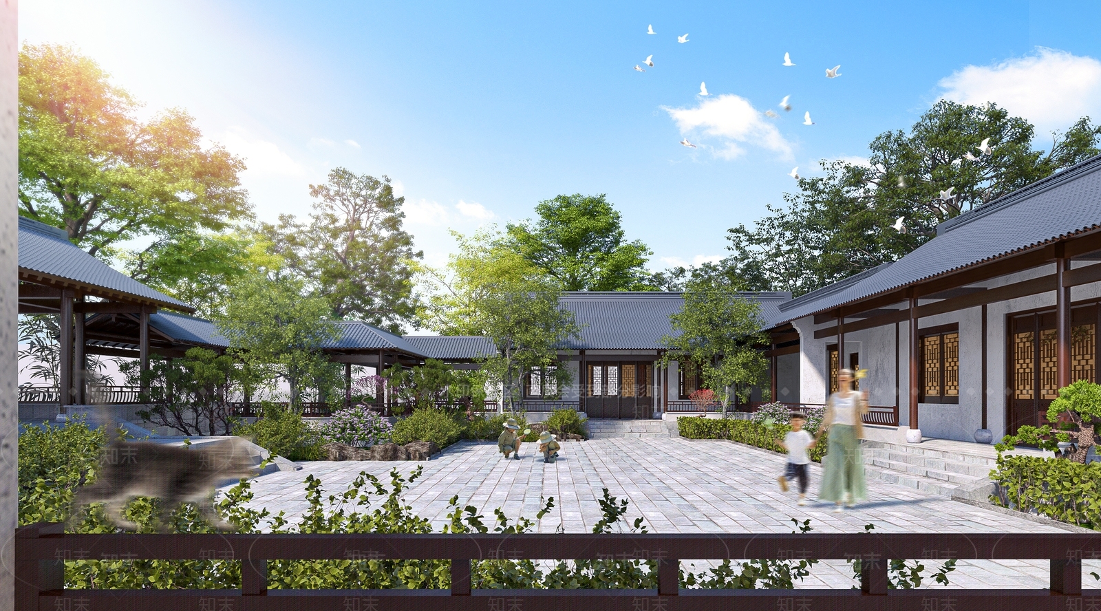 中式新中式公园景观3D模型下载【ID:1203343684】
