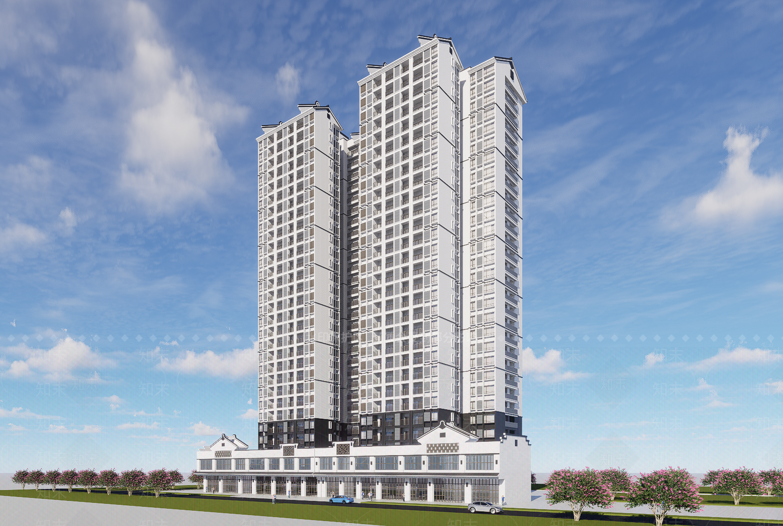 新中式中式高层住宅SU模型下载【ID:1203343449】