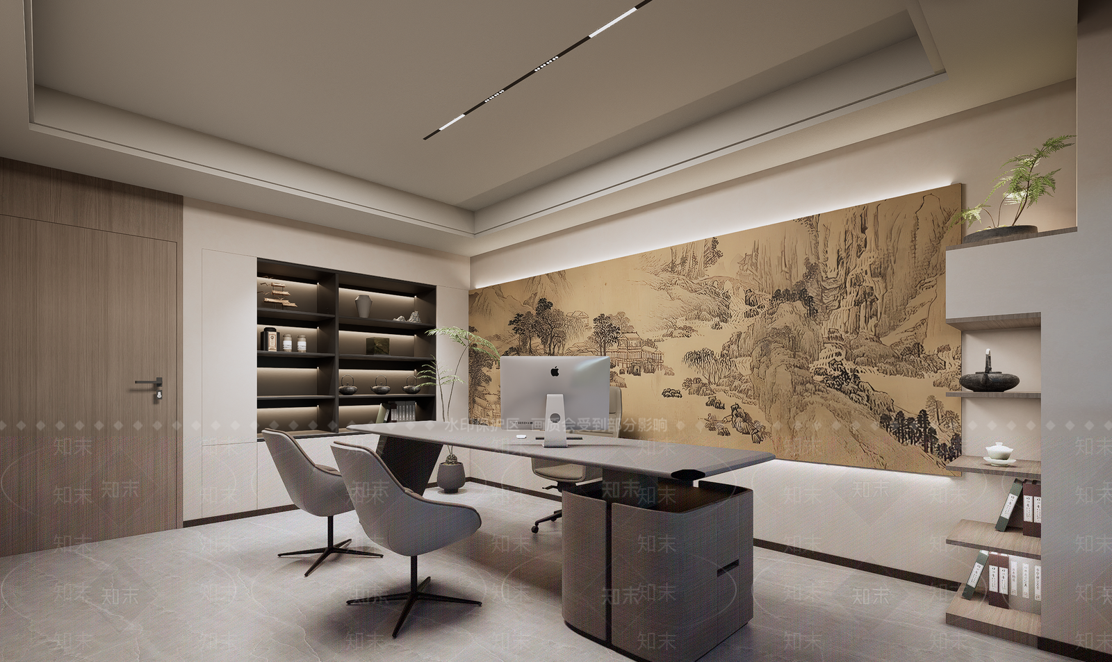 新中式中式经理办公室SU模型下载【ID:1203345258】