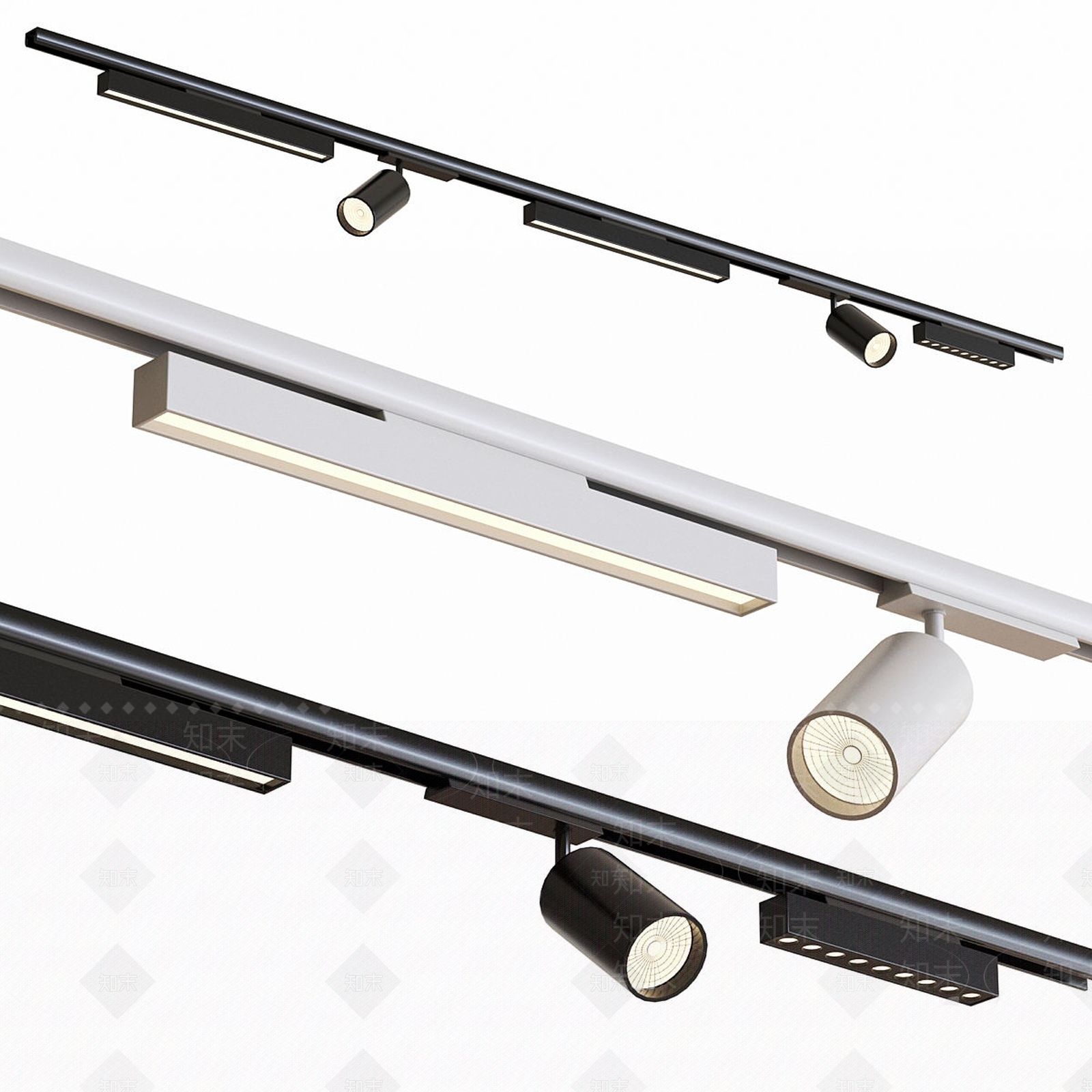 现代筒灯射灯组合3D模型下载【ID:1203345759】