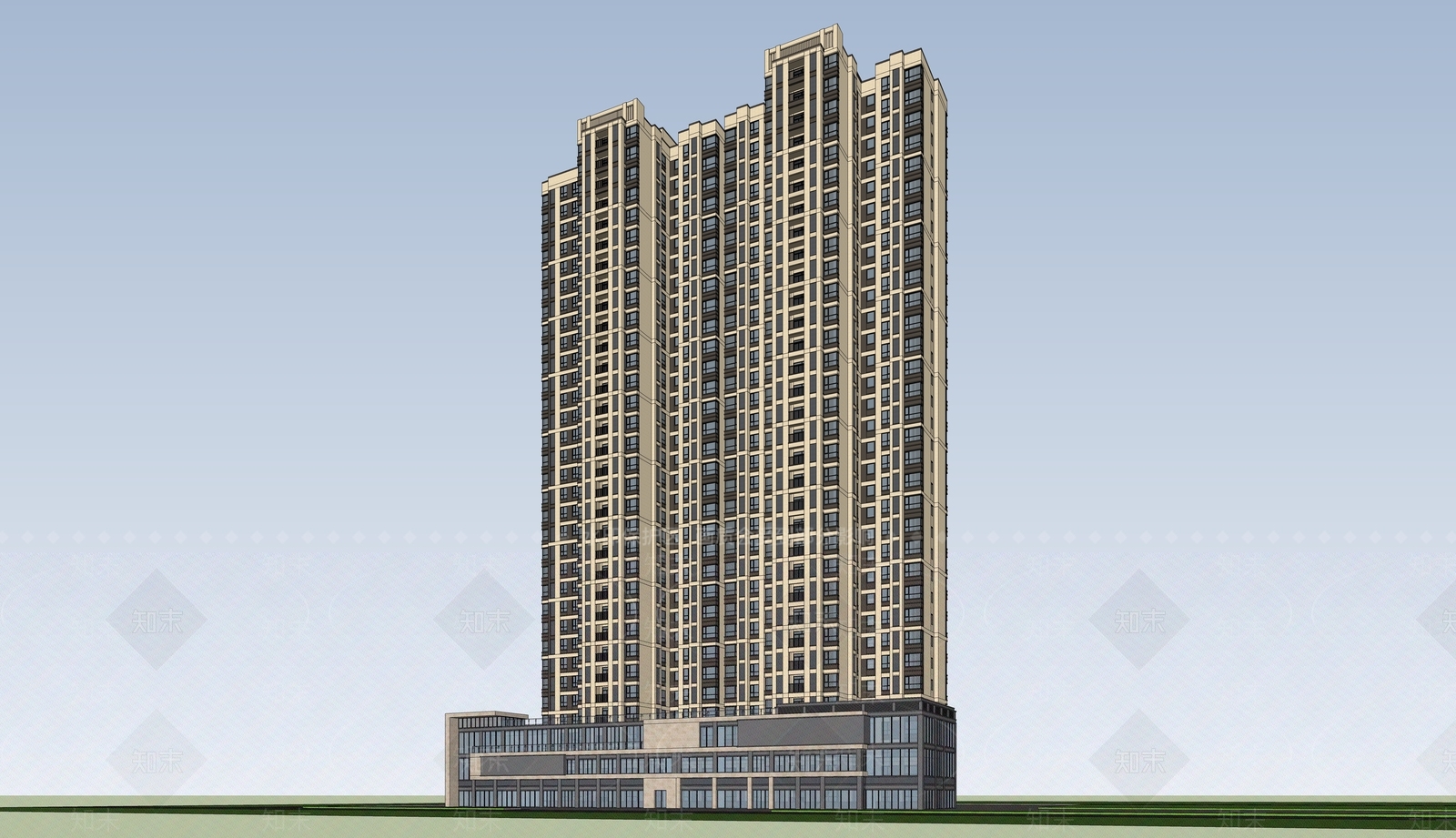 现代高层住宅SU模型下载【ID:1203348132】