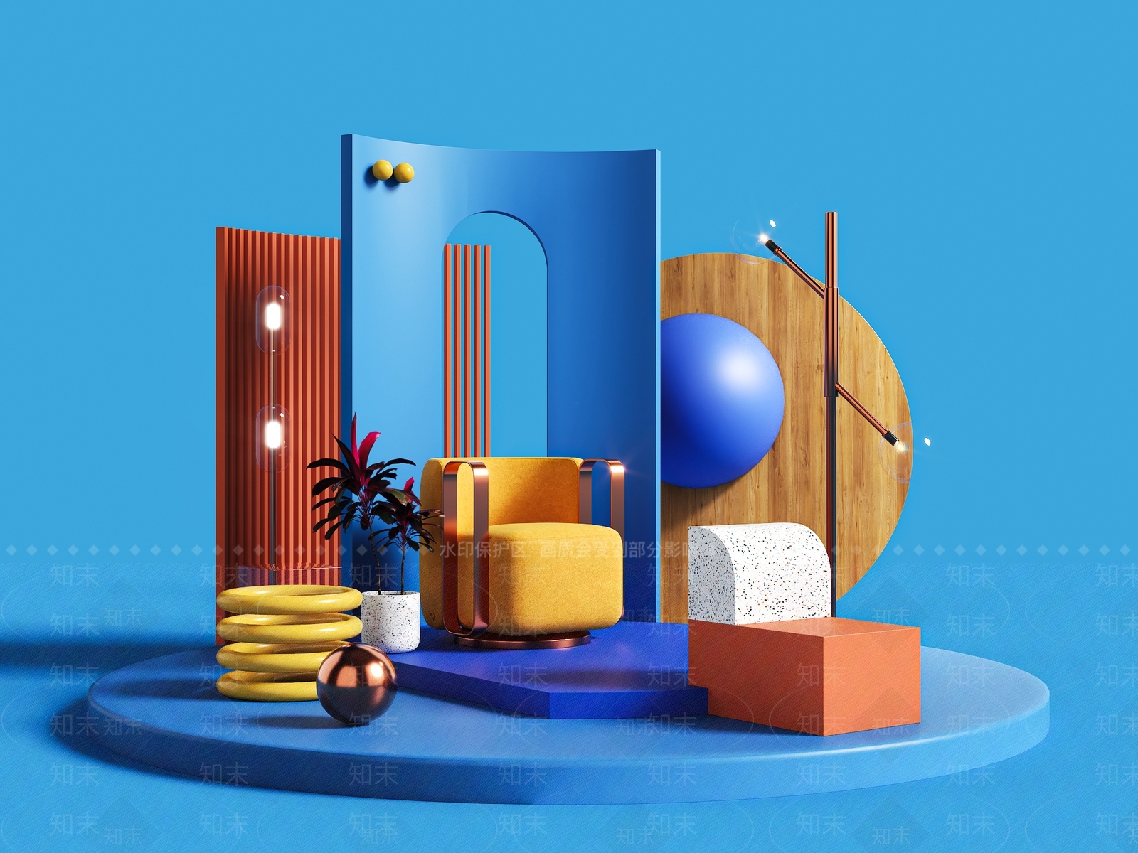 现代轻奢艺术展厅3D模型下载【ID:1203348237】