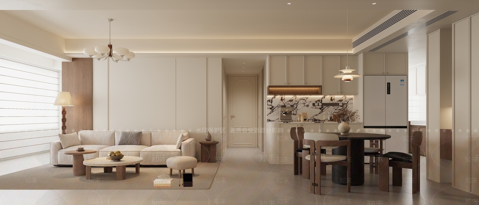 奶油中古家居客厅3D模型下载【ID:1203348889】