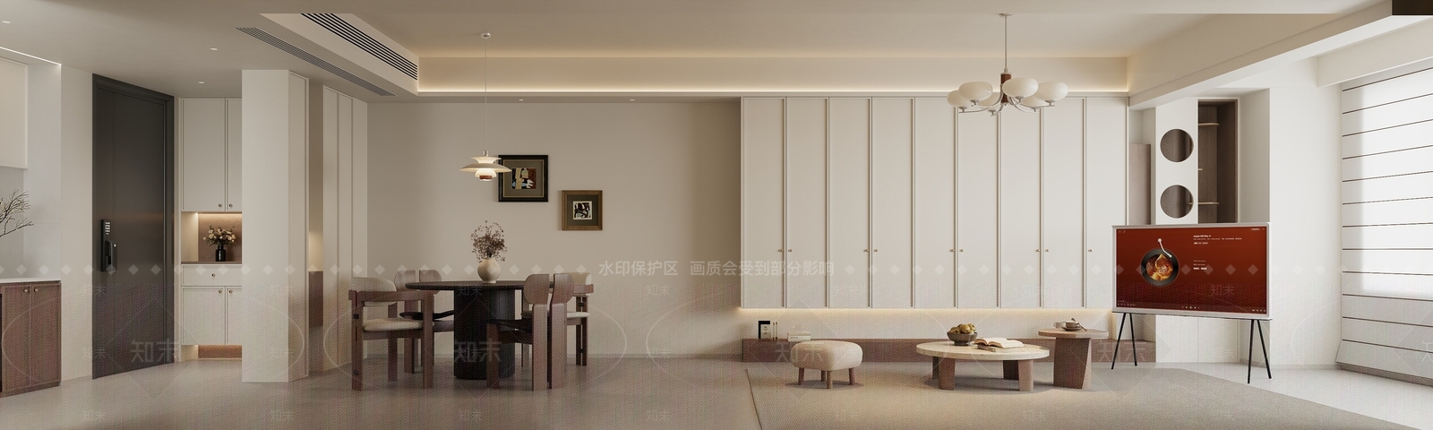 浅色嵌入式餐边柜封闭式厨房3D模型下载【ID:1227456651】