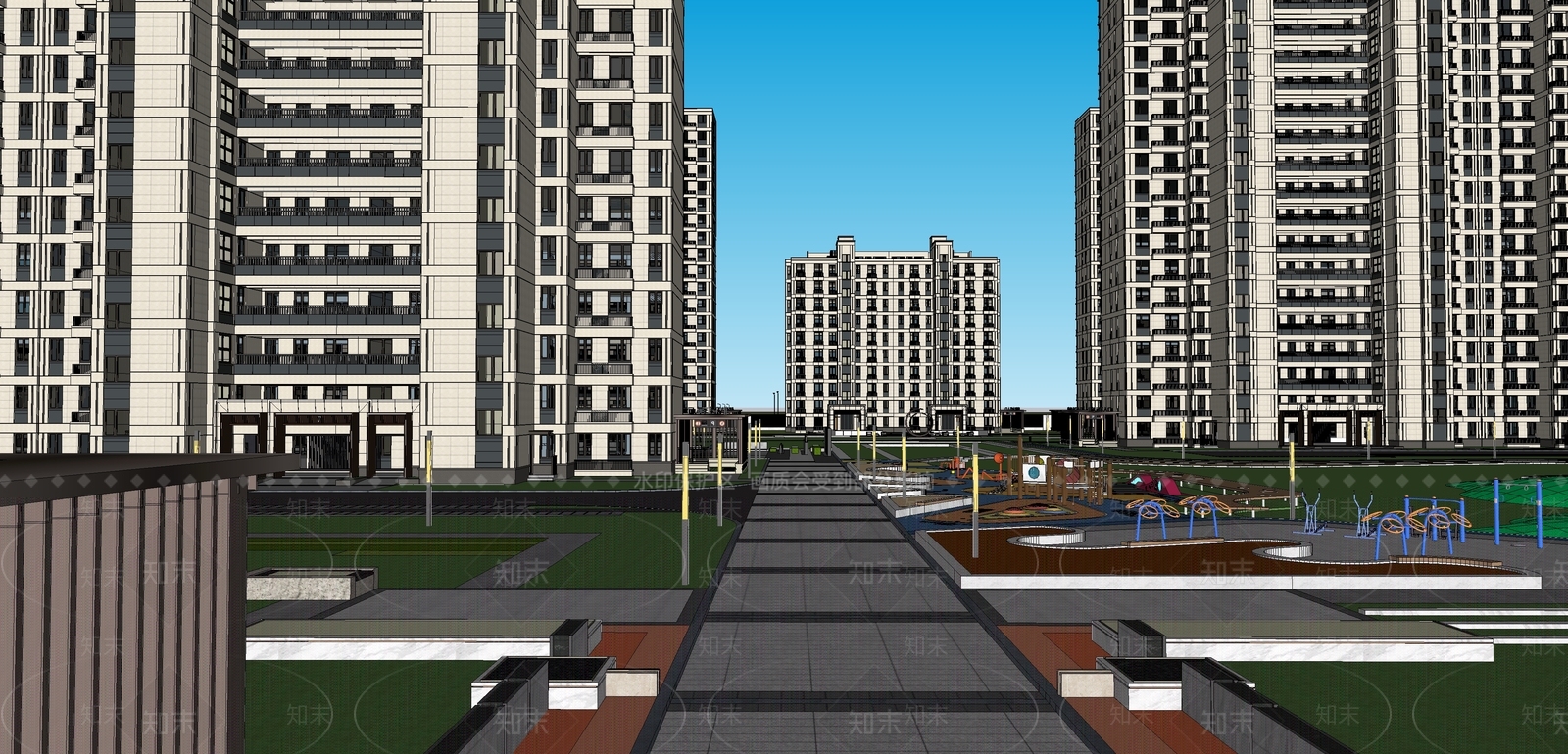 现代轻奢小区建筑SU模型下载【ID:1203350961】