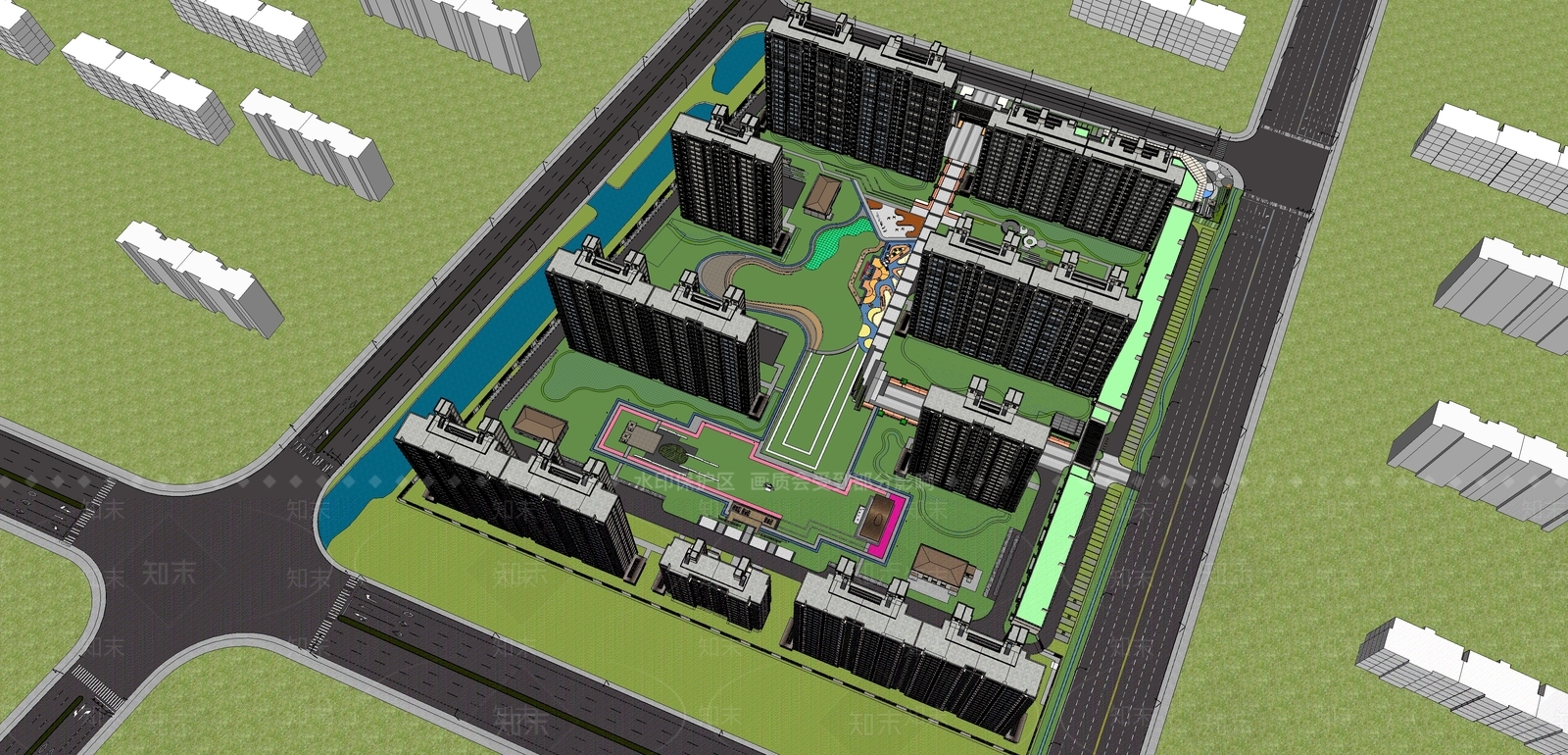 现代轻奢小区建筑SU模型下载【ID:1203350961】