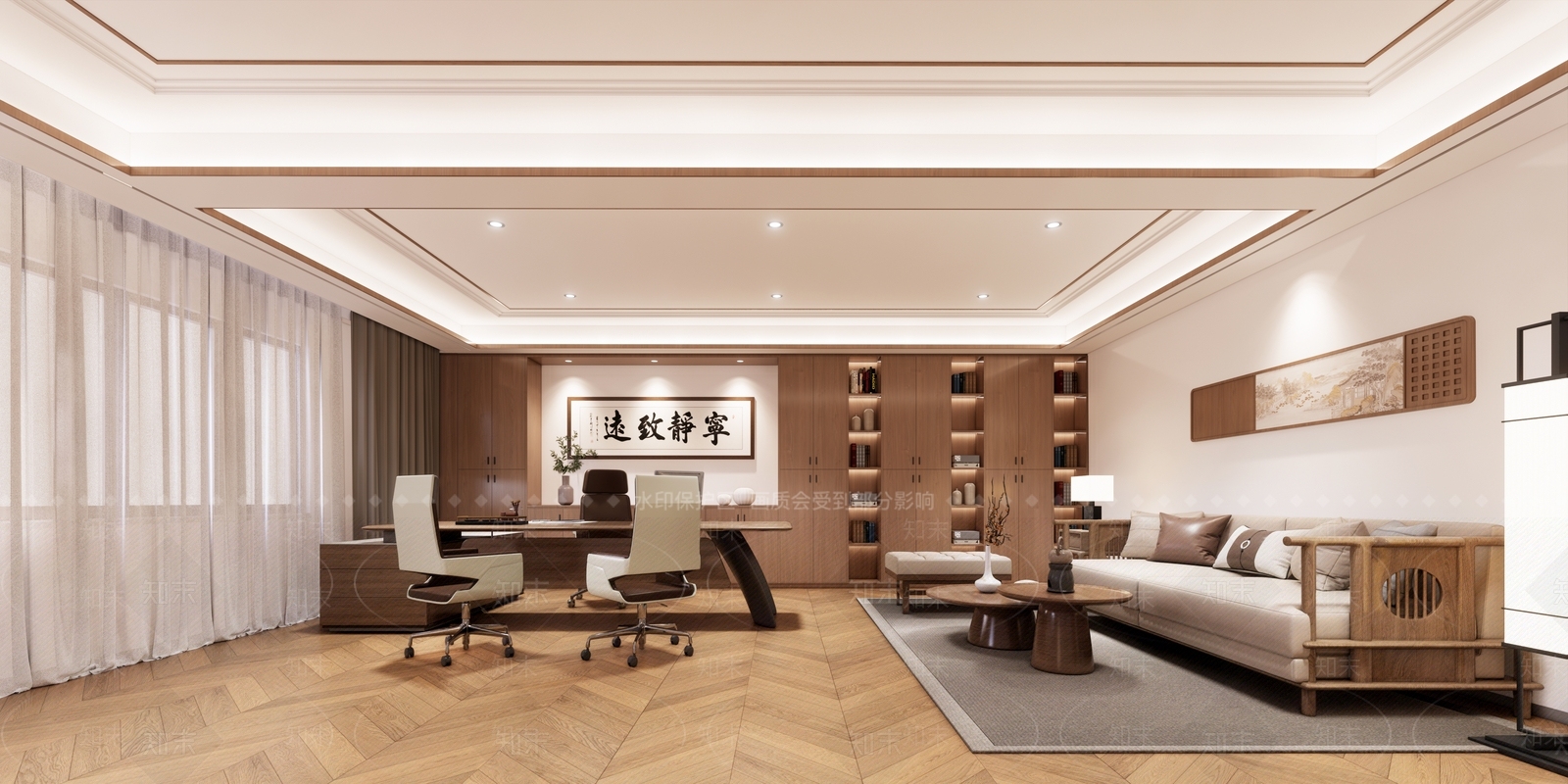 新中式中式办公室SU模型下载【ID:1203351268】