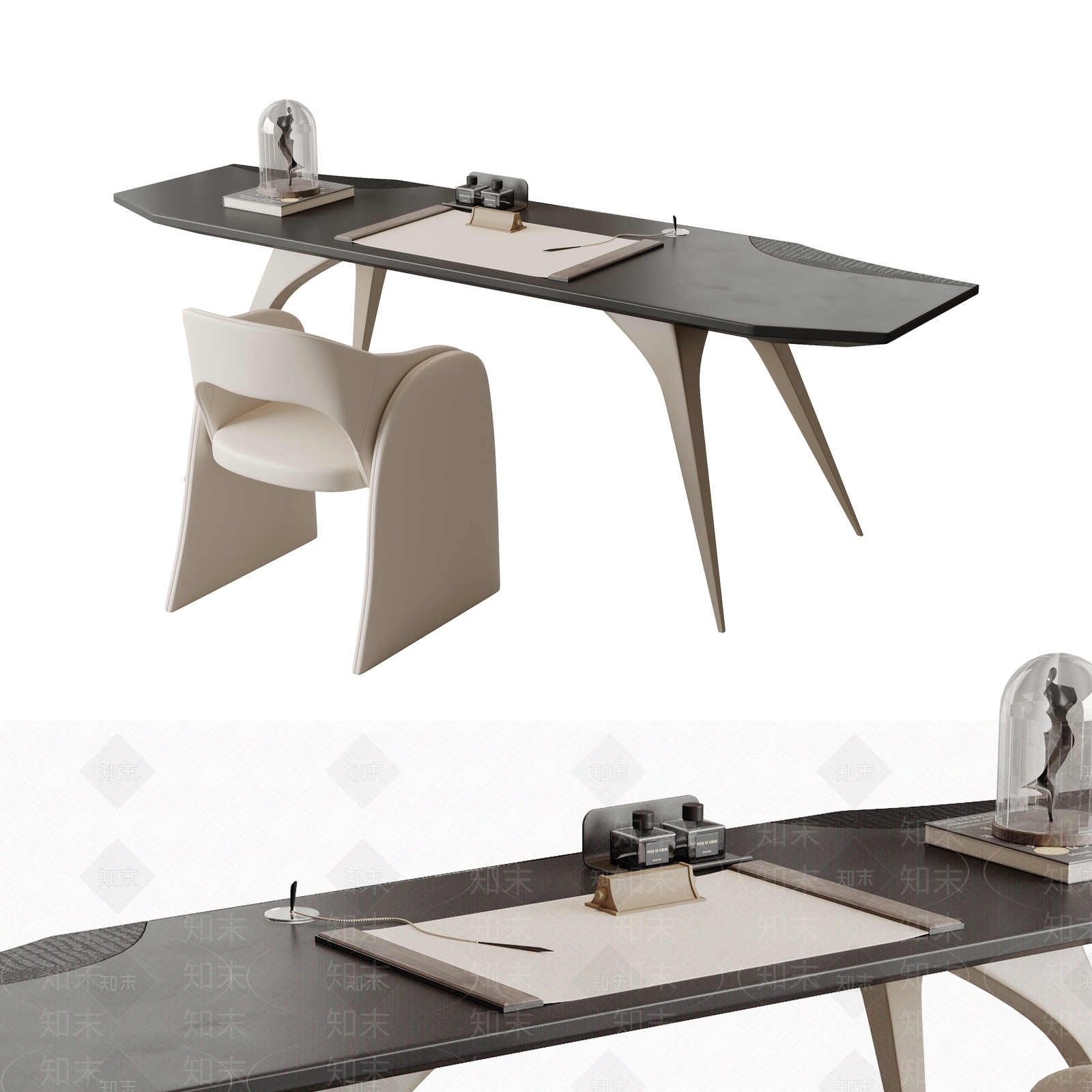 意式轻奢书桌椅3D模型下载【ID:1203352033】