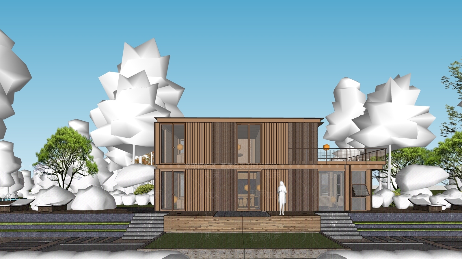 现代民宿建筑SU模型下载【ID:1203359493】