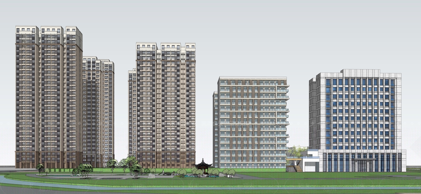 现代高层住宅SU模型下载【ID:1203361657】