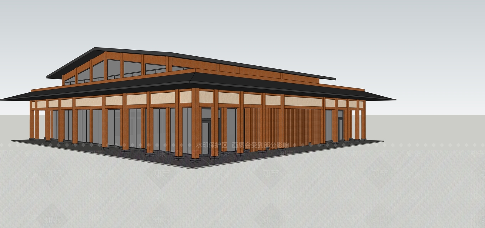 新中式古建筑SU模型下载【ID:1203363445】