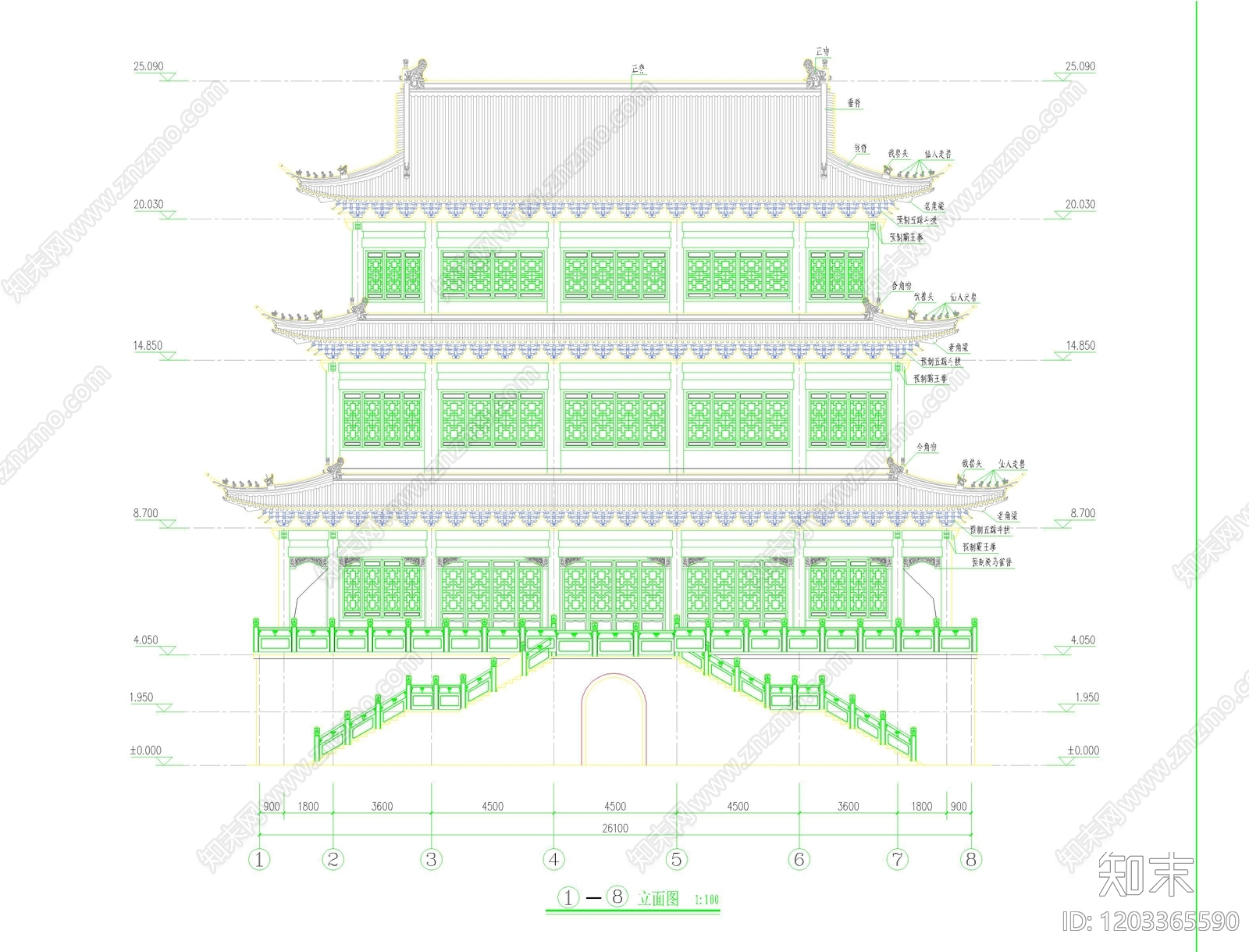 寺庙cad施工图下载【ID:1203365590】