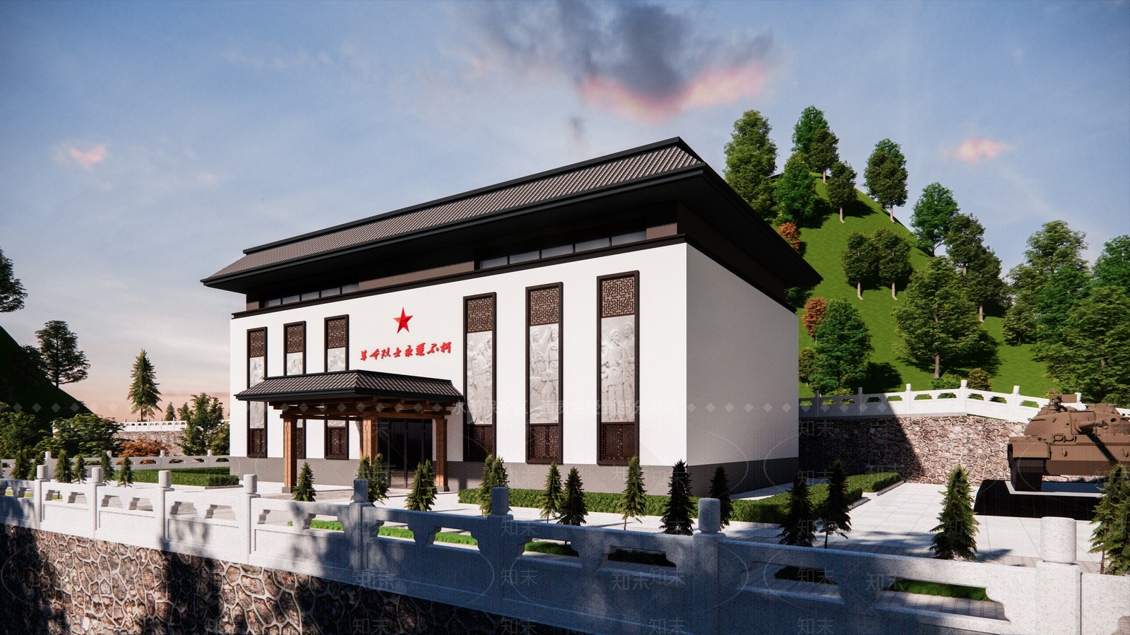 新中式简约展览馆建筑SU模型下载【ID:1203371085】