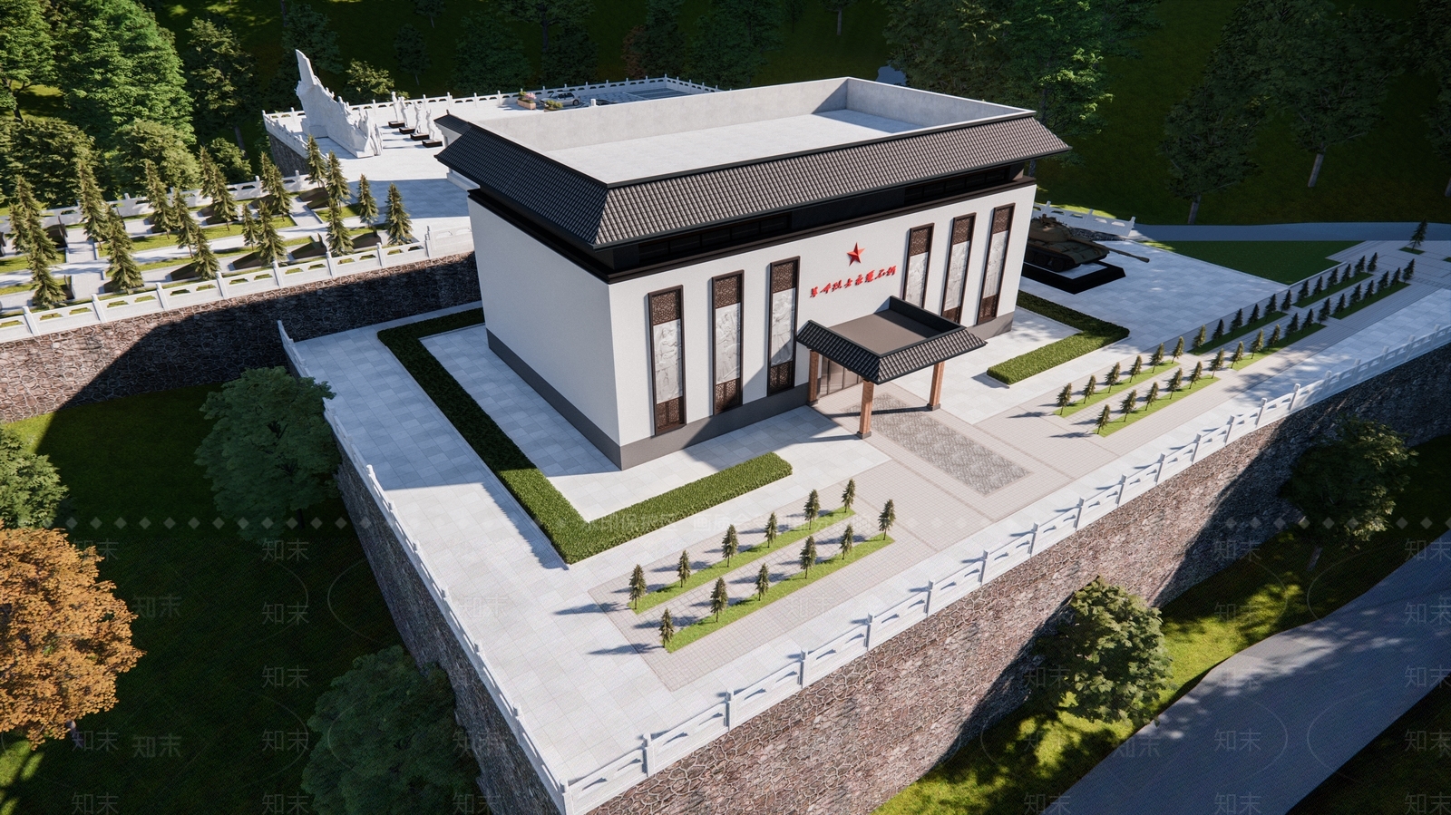 新中式简约展览馆建筑SU模型下载【ID:1203371085】