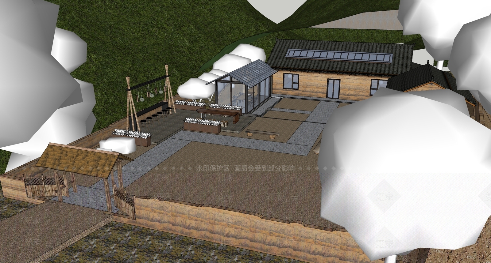 复古中式风格建筑SU模型下载【ID:1203373300】