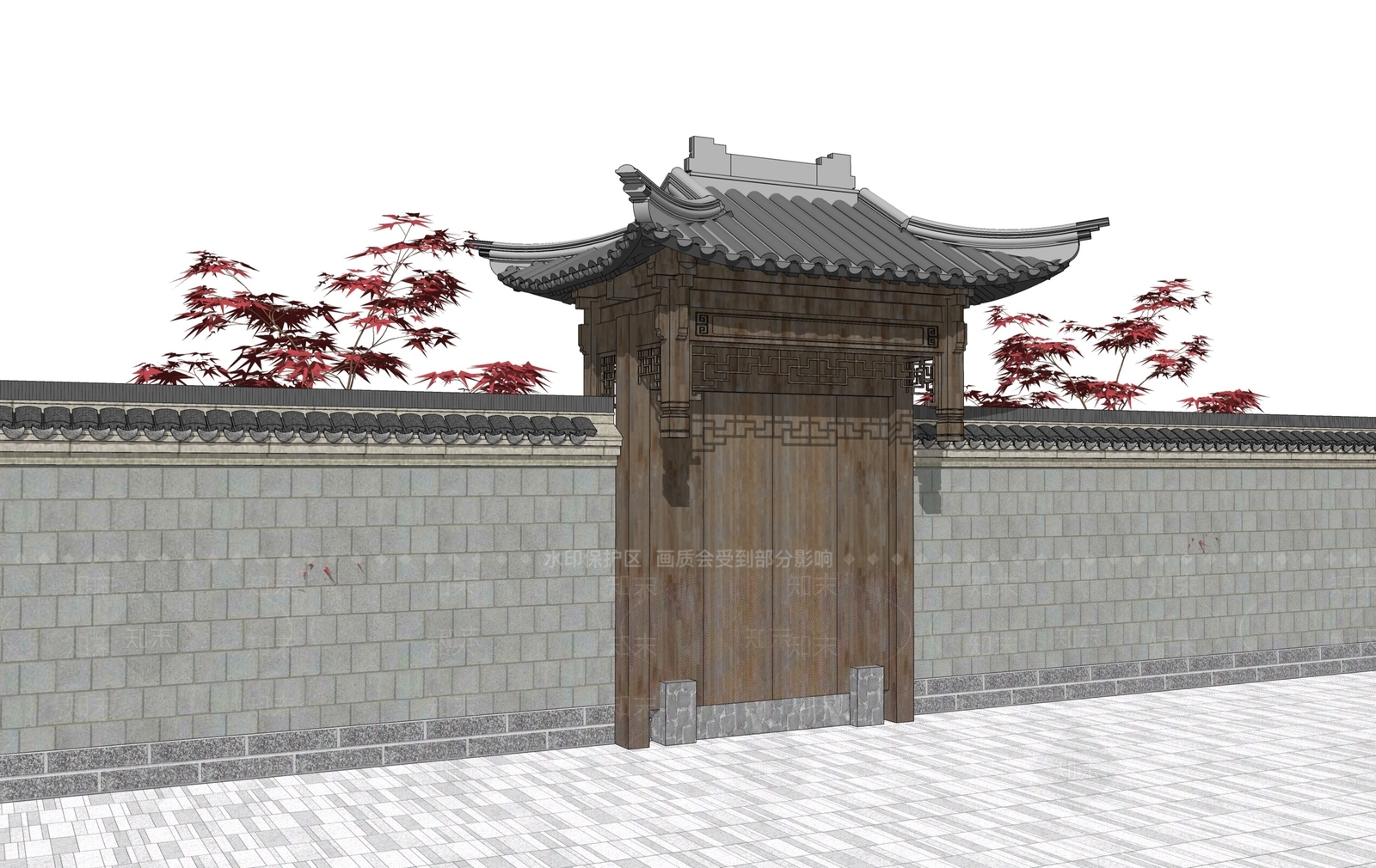 中式庭院门SU模型下载【ID:1203374882】