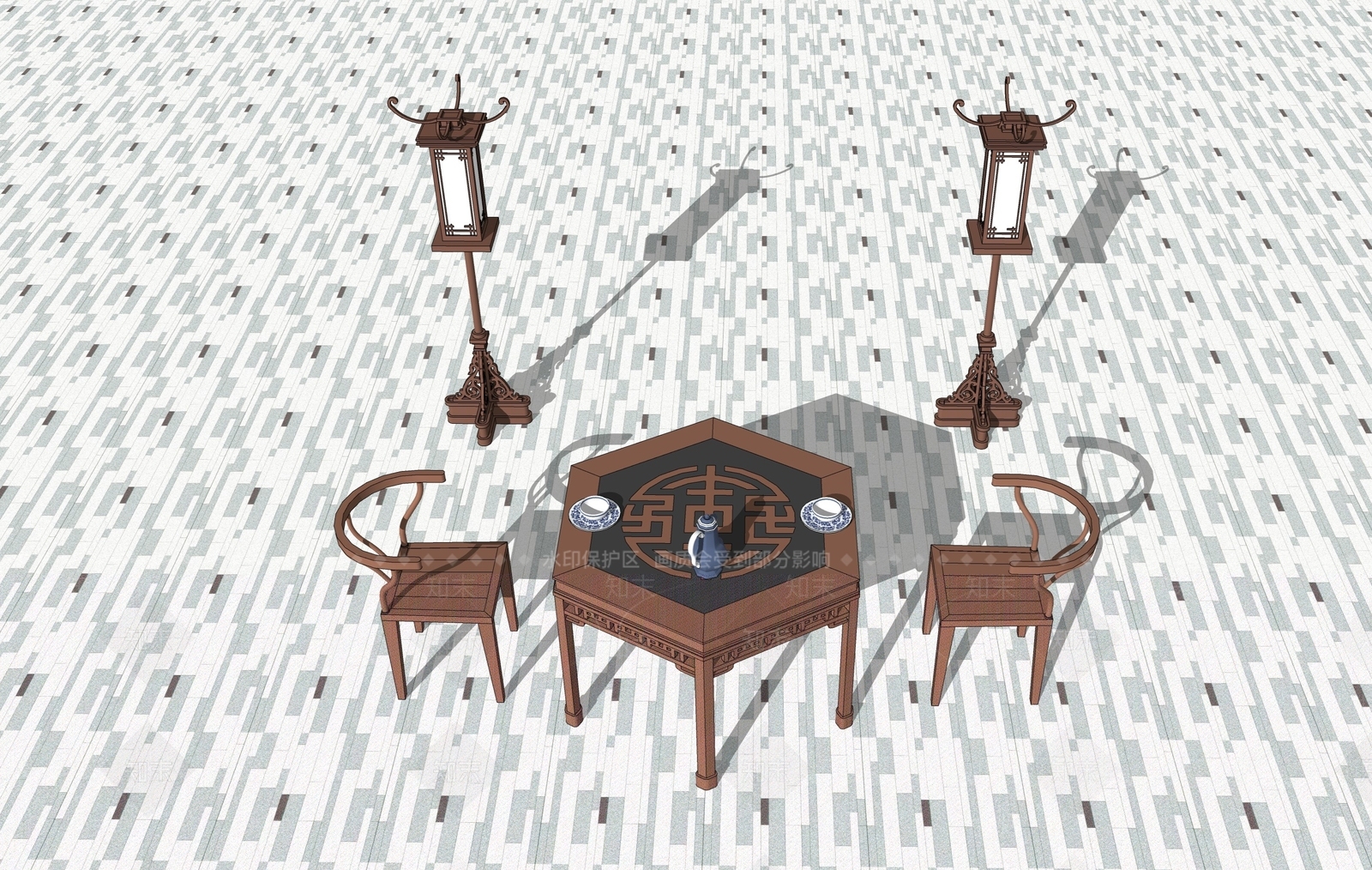 中式餐桌SU模型下载【ID:1203375062】