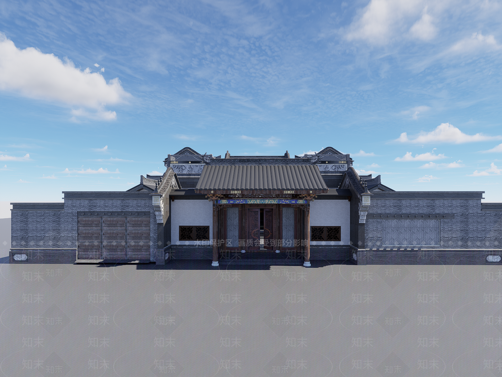 新中式中式风格建筑SU模型下载【ID:1203375287】